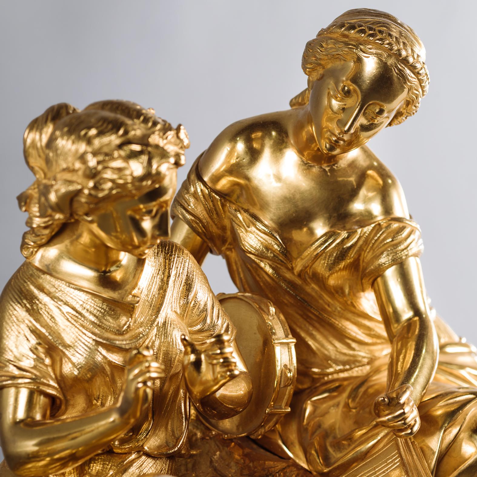 19th Century A Fine Napoléon III Gilt-Bronze Three Piece Clock Garniture For Sale