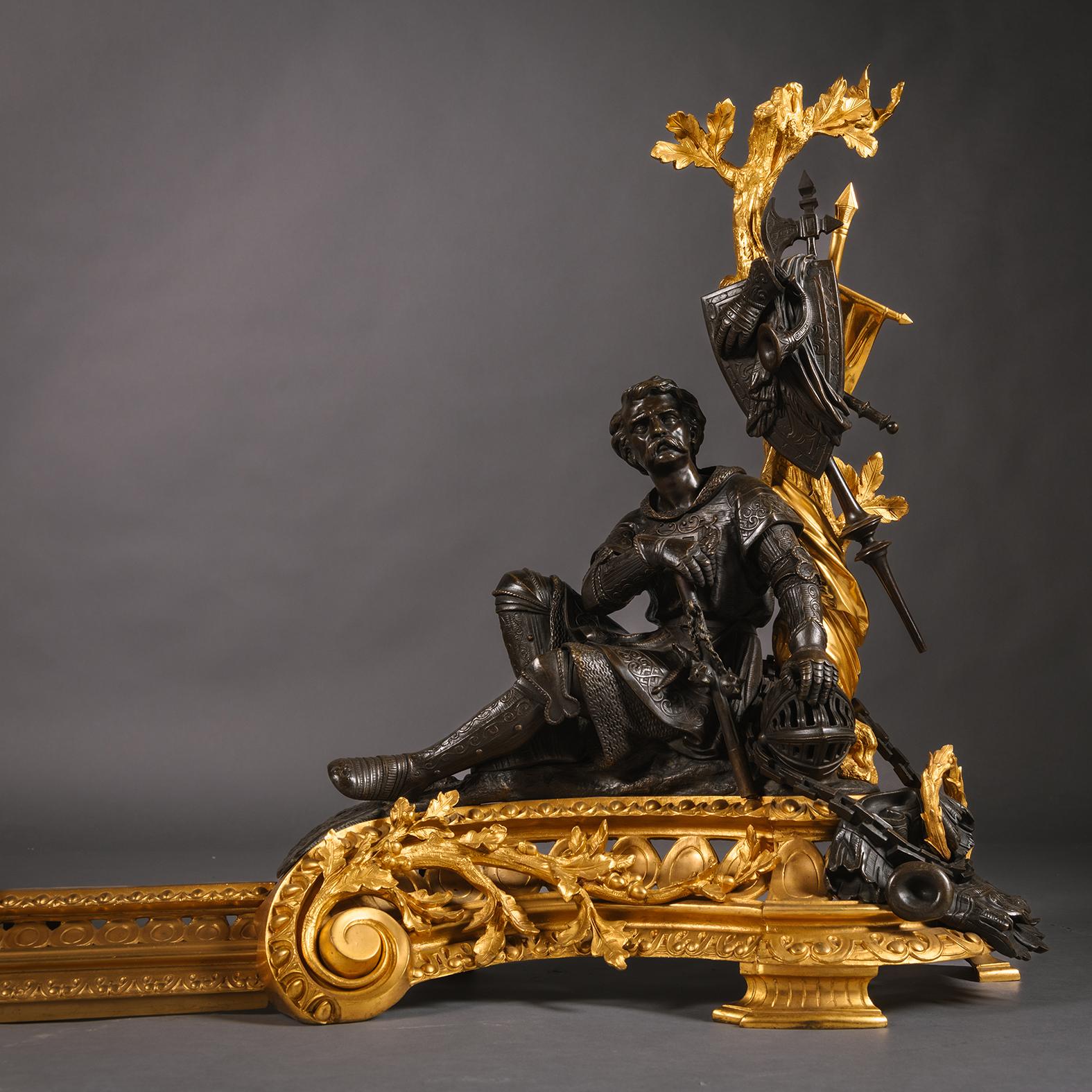 19th Century A Fine Napoleon III Period Gilt and Patinated Bronze Fender For Sale
