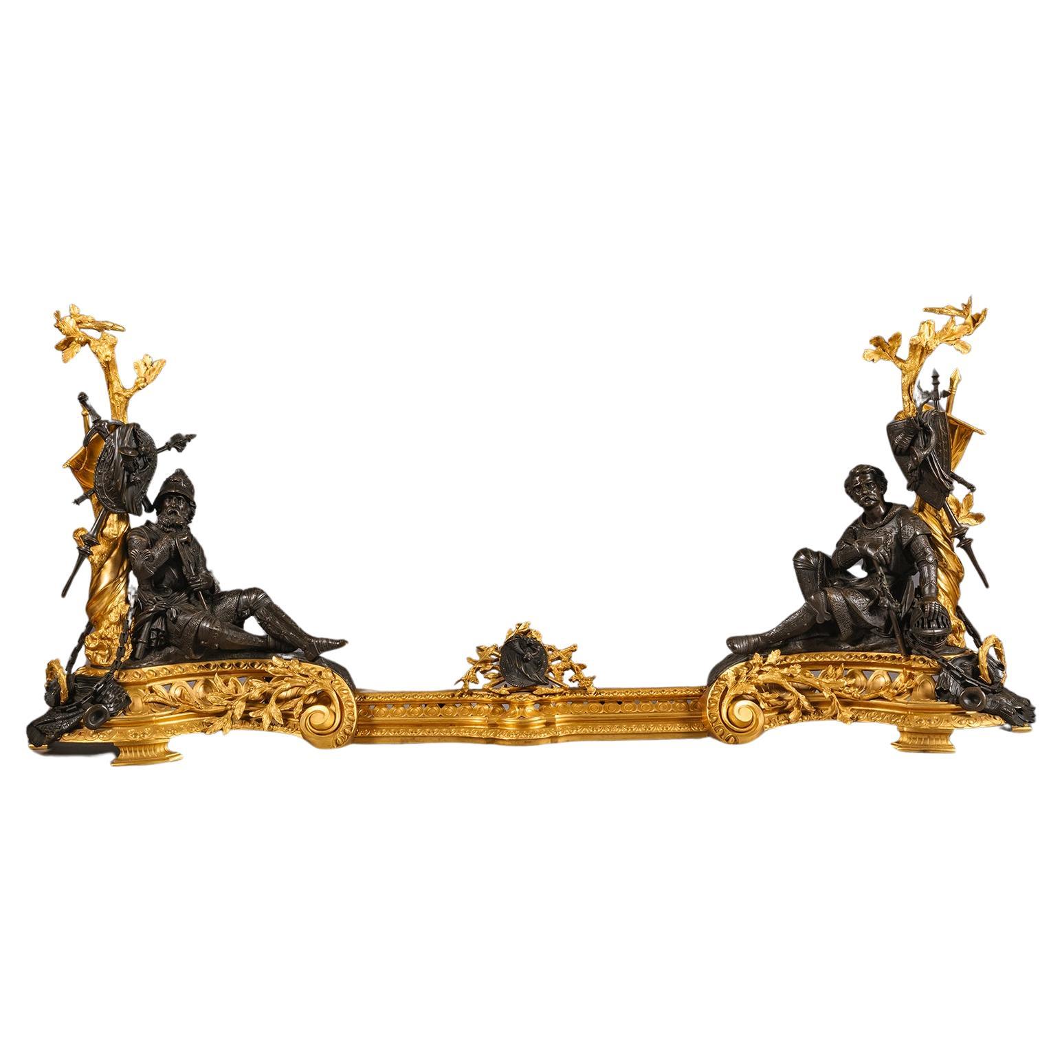 A Fine Napoleon III Period Gilt and Patinated Bronze Fender For Sale