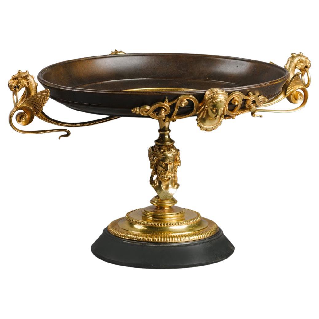 Fine Neoclassical Revival Gilt and Patinated Bronze Tazza For Sale