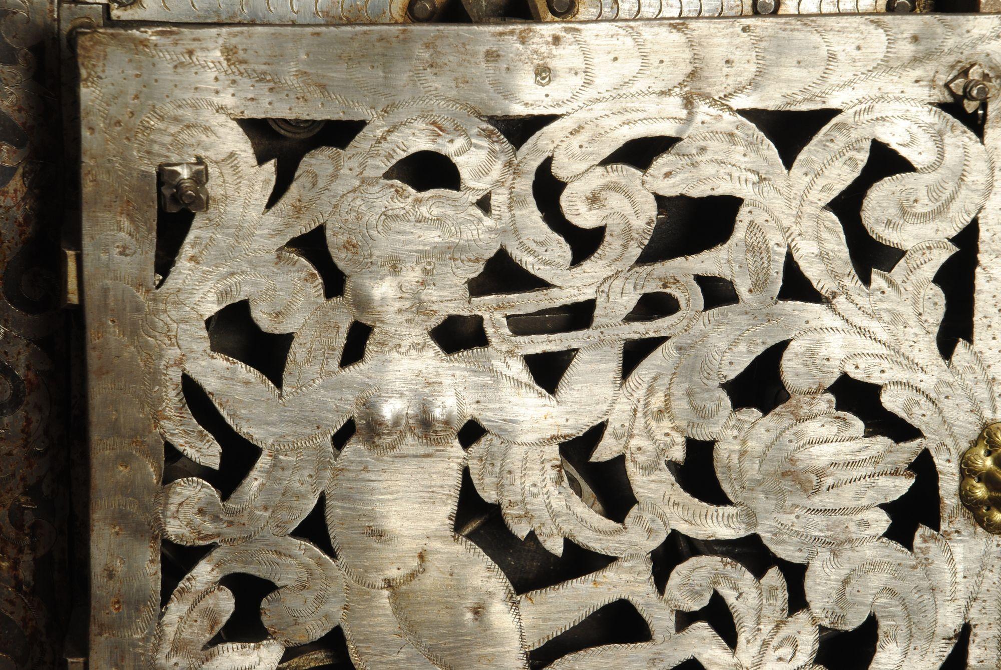 Brass A Fine of a 17th Century Painted Armada Chest For Sale