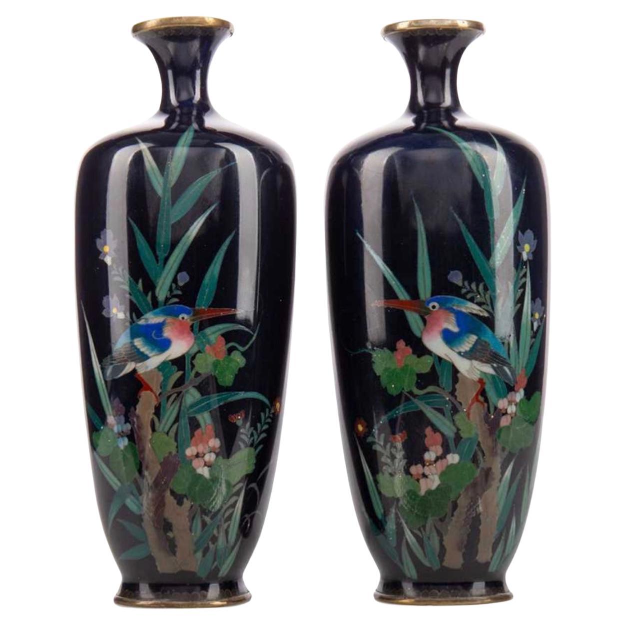 A Fine Opposing Pair of Japanese Cloisonne Enamel Vases. 19th C