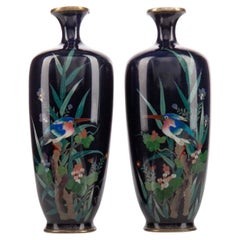 Paire de vases opposés japonais en émail cloisonné du 19ème siècle