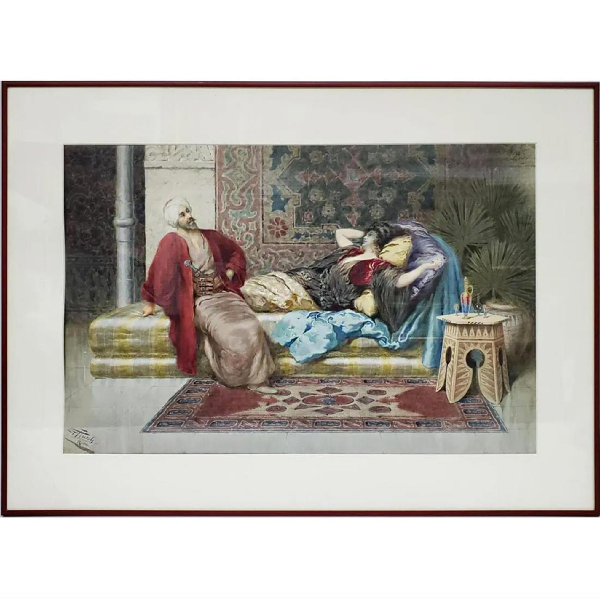 19th Century Fine Orientalist Watercolor by Giuseppe Aureli