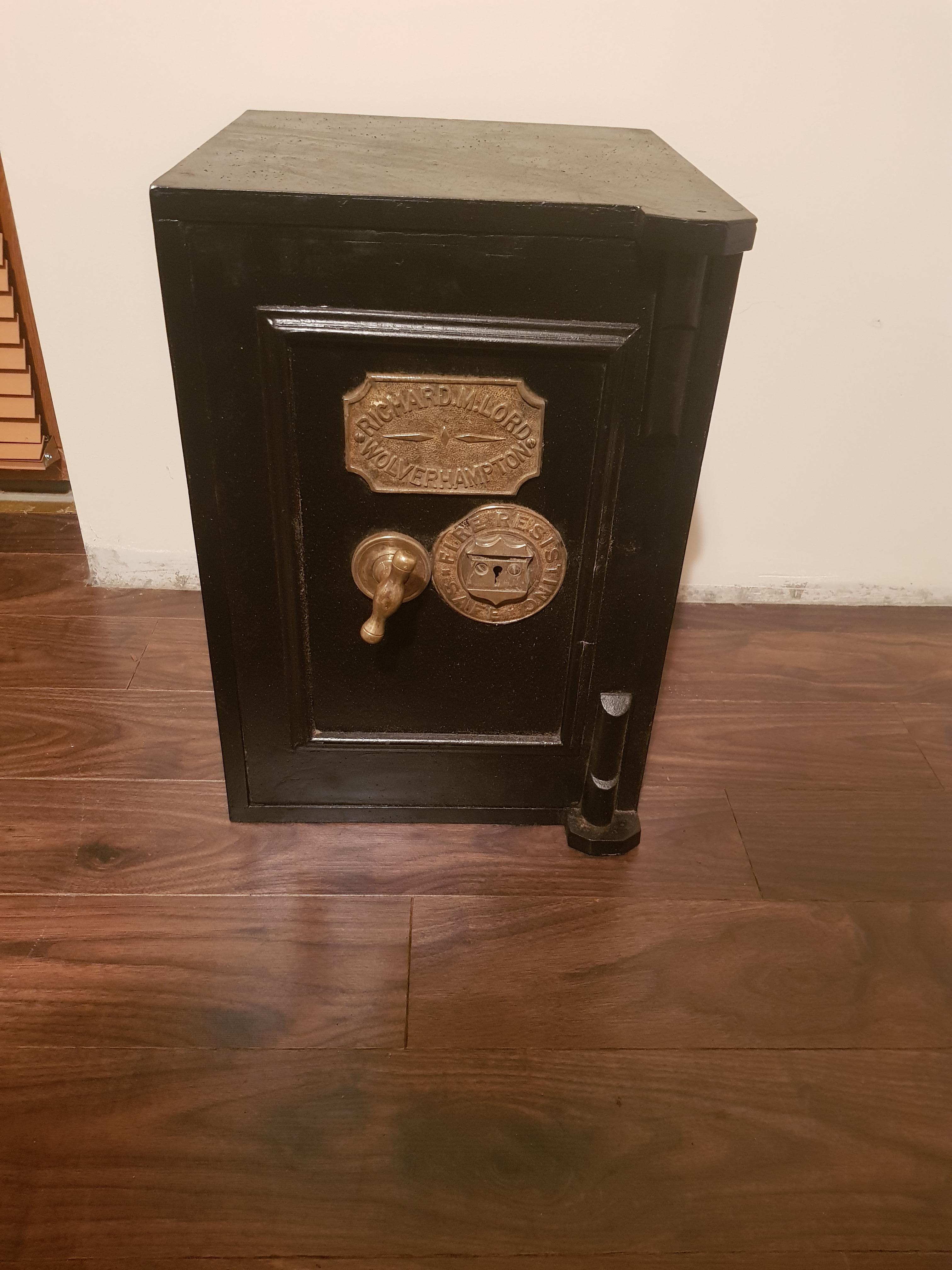 A fine original Victorian safe by Richard M Lord of Wolverhampton. [Steel and brass ironmongery].