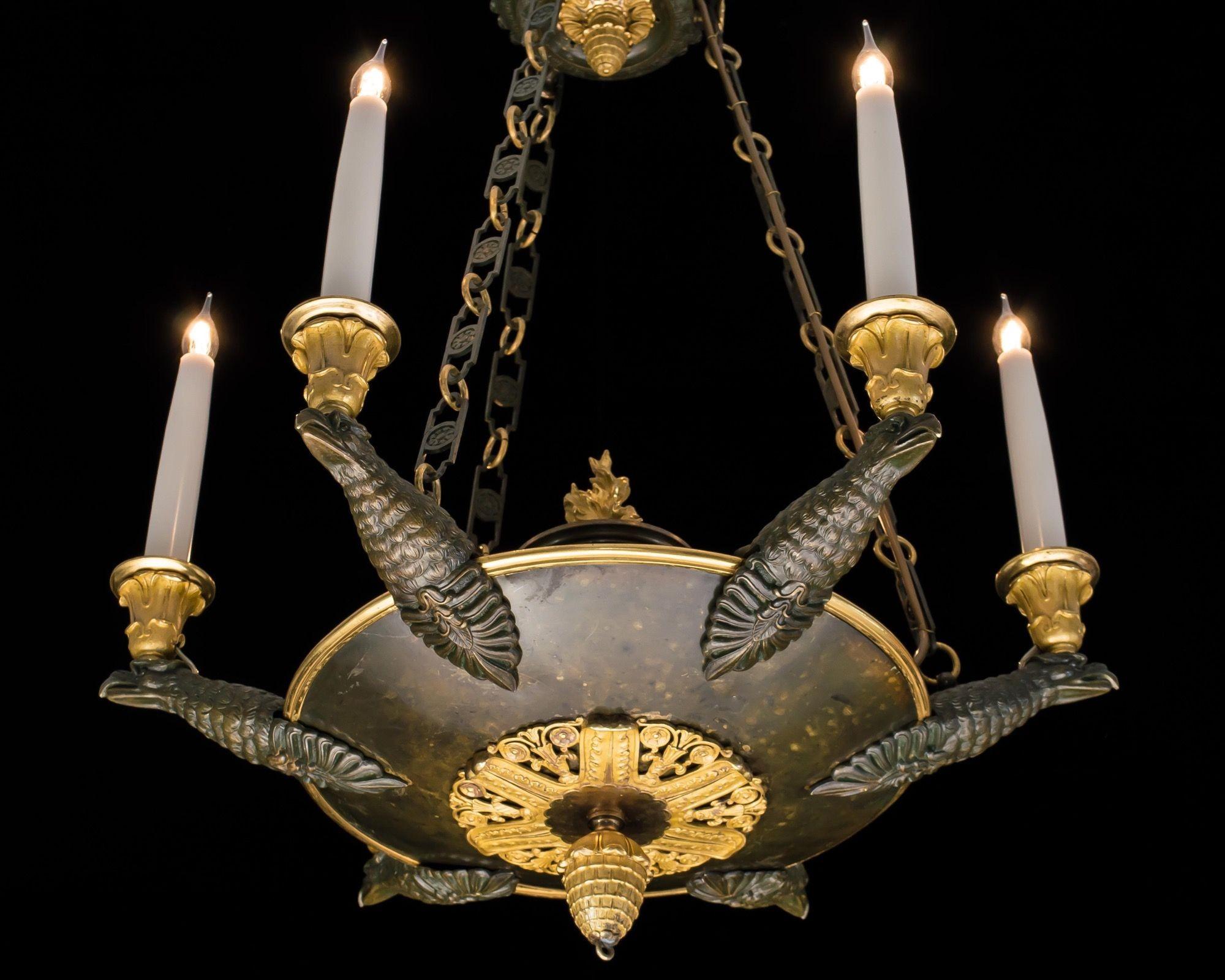 Un raffinato lampadario impero in ormolu e bronzo In condizioni buone in vendita a Steyning, West sussex