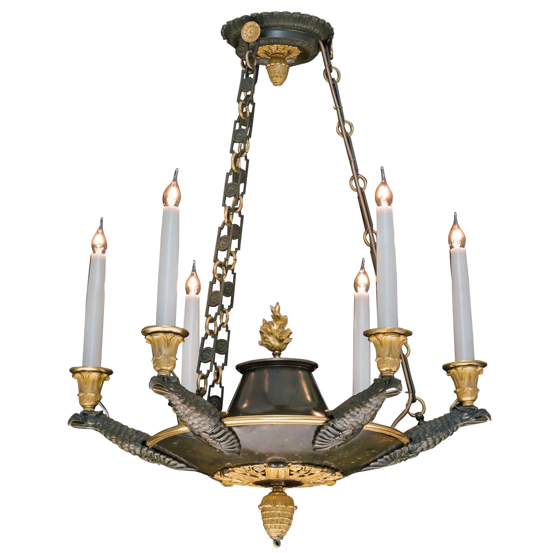 A Fine Ormolu And Bronze Empire Chandelier For Sale