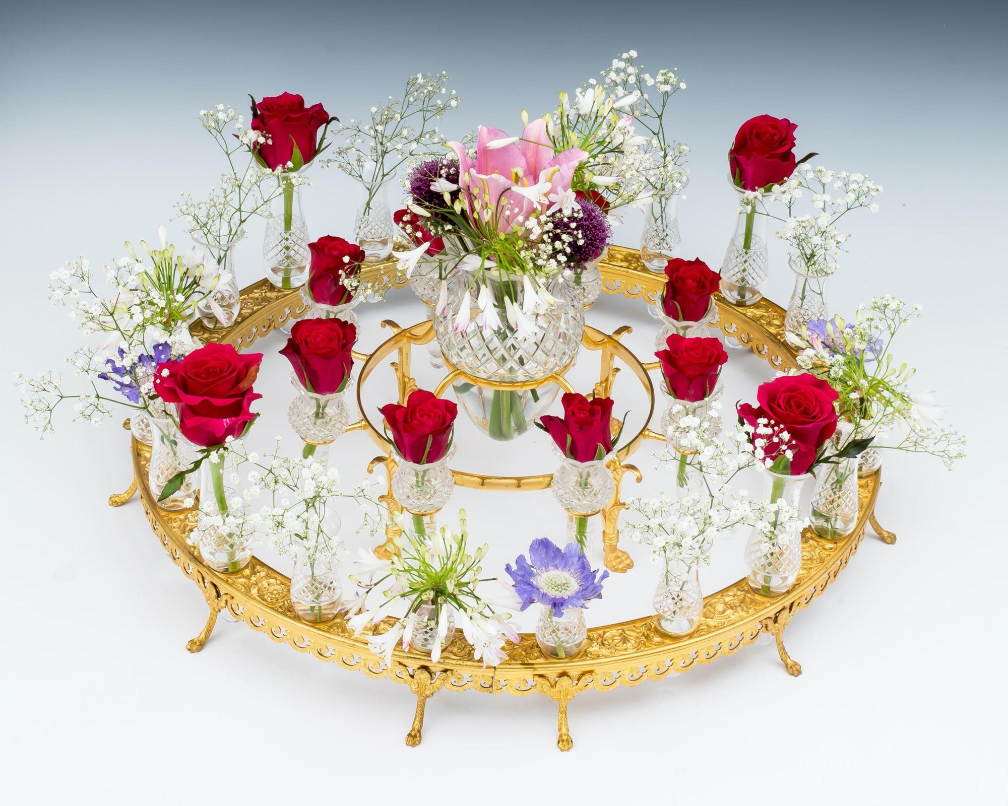 Glass Fine Ormolu & Cut Crystal Circular Form Flower Epergne by F&C Osler For Sale