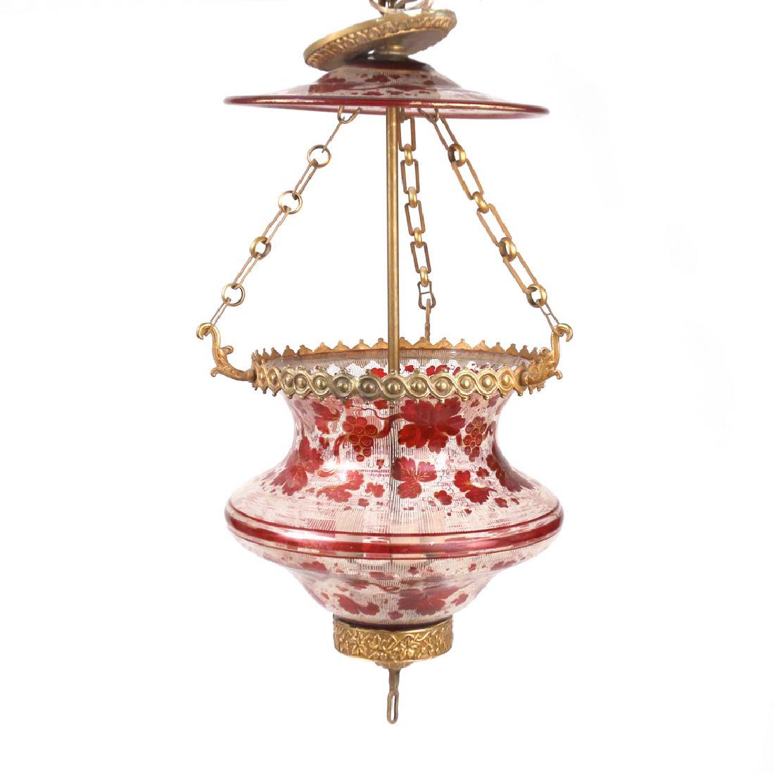 Fine Ormolu-Mounted Bohemian Enameled Glass Hanging Fixture In Good Condition For Sale In New York, NY