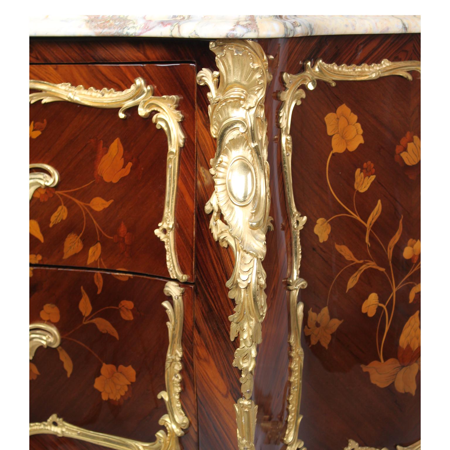 Fine Pair French 19th Century Louis XV Style Gilt-Bronze & Marquetry Commodes For Sale 8