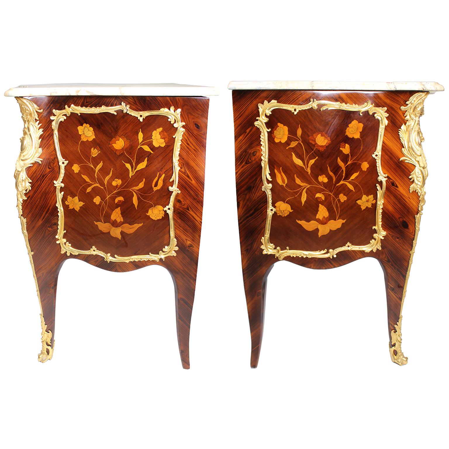 Fine Pair French 19th Century Louis XV Style Gilt-Bronze & Marquetry Commodes For Sale 12