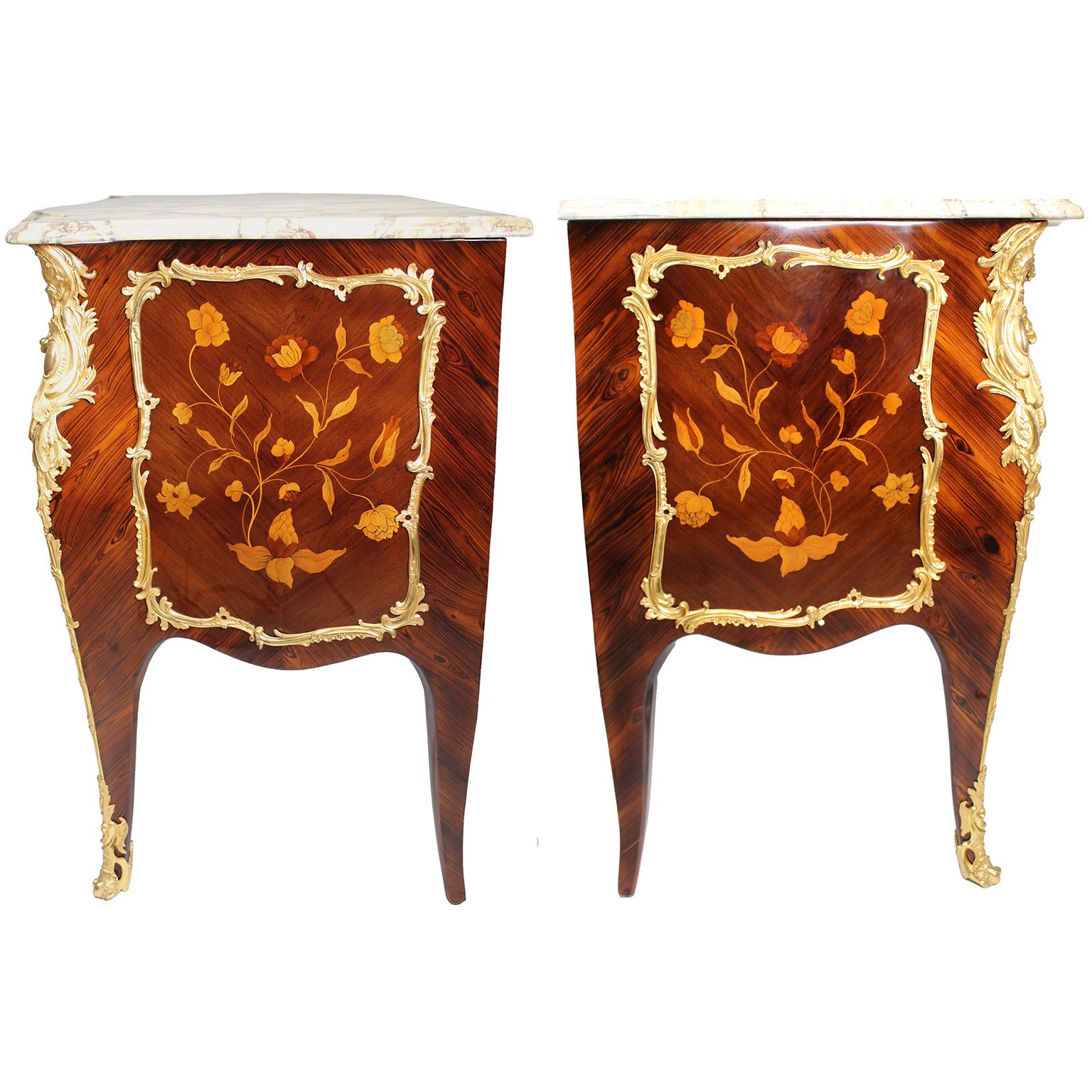 Fine Pair French 19th Century Louis XV Style Gilt-Bronze & Marquetry Commodes For Sale 13