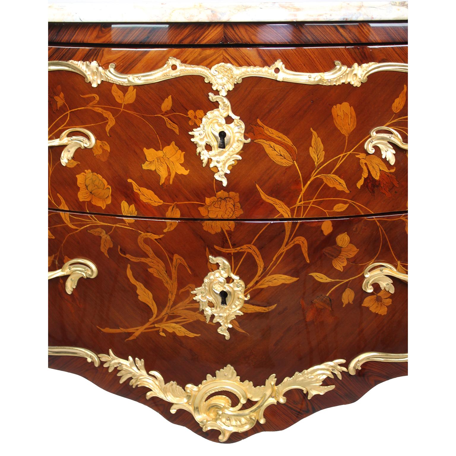Fine Pair French 19th Century Louis XV Style Gilt-Bronze & Marquetry Commodes For Sale 4