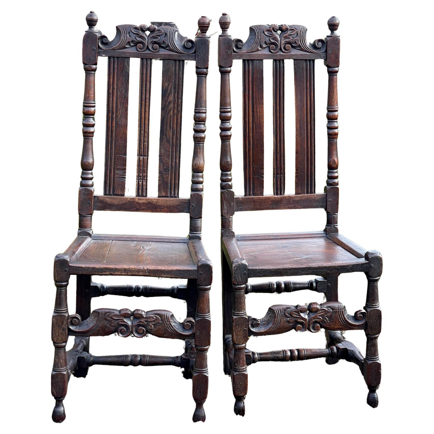 A Fine Pair of 17th Century Oak Chairs For Sale