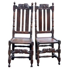 Antique A Fine Pair of 17th Century Oak Chairs