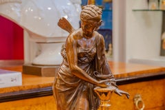 Fine Pair of 19h C Bronze Classical Fairies Lamps with Gilt Decorations