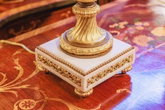 A fine pair of 19th c French Louis XVI Carrera marble and gilt bronze urn lamps