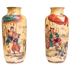 Fine Pair of 19th C French Porcelain Vases with Hand Painted Chinese Figures