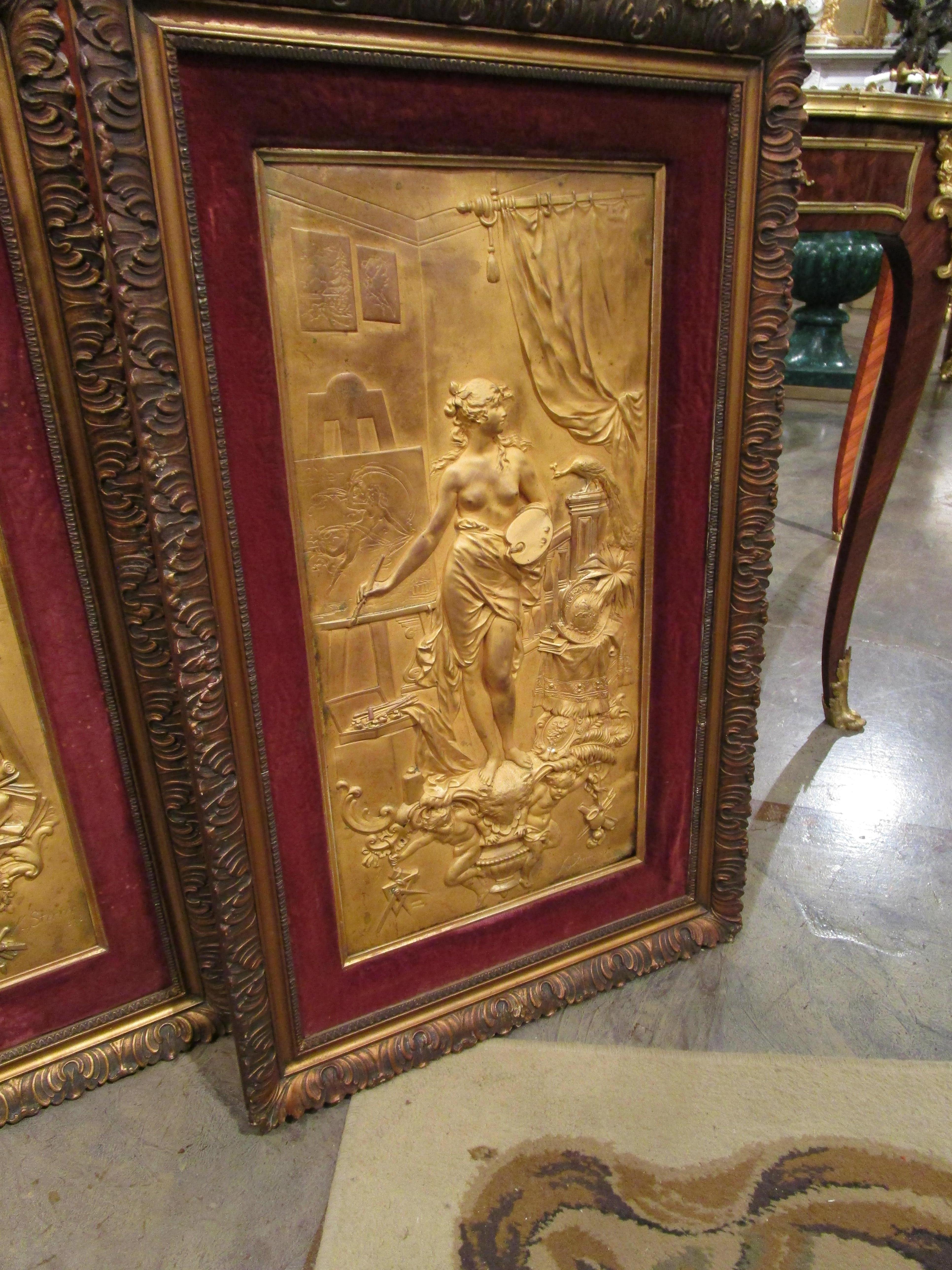 Belle Époque Fine Pair of 19th C Gilt Bronze Relief Plaques by Karl Sterrer 'Austrian 1844'