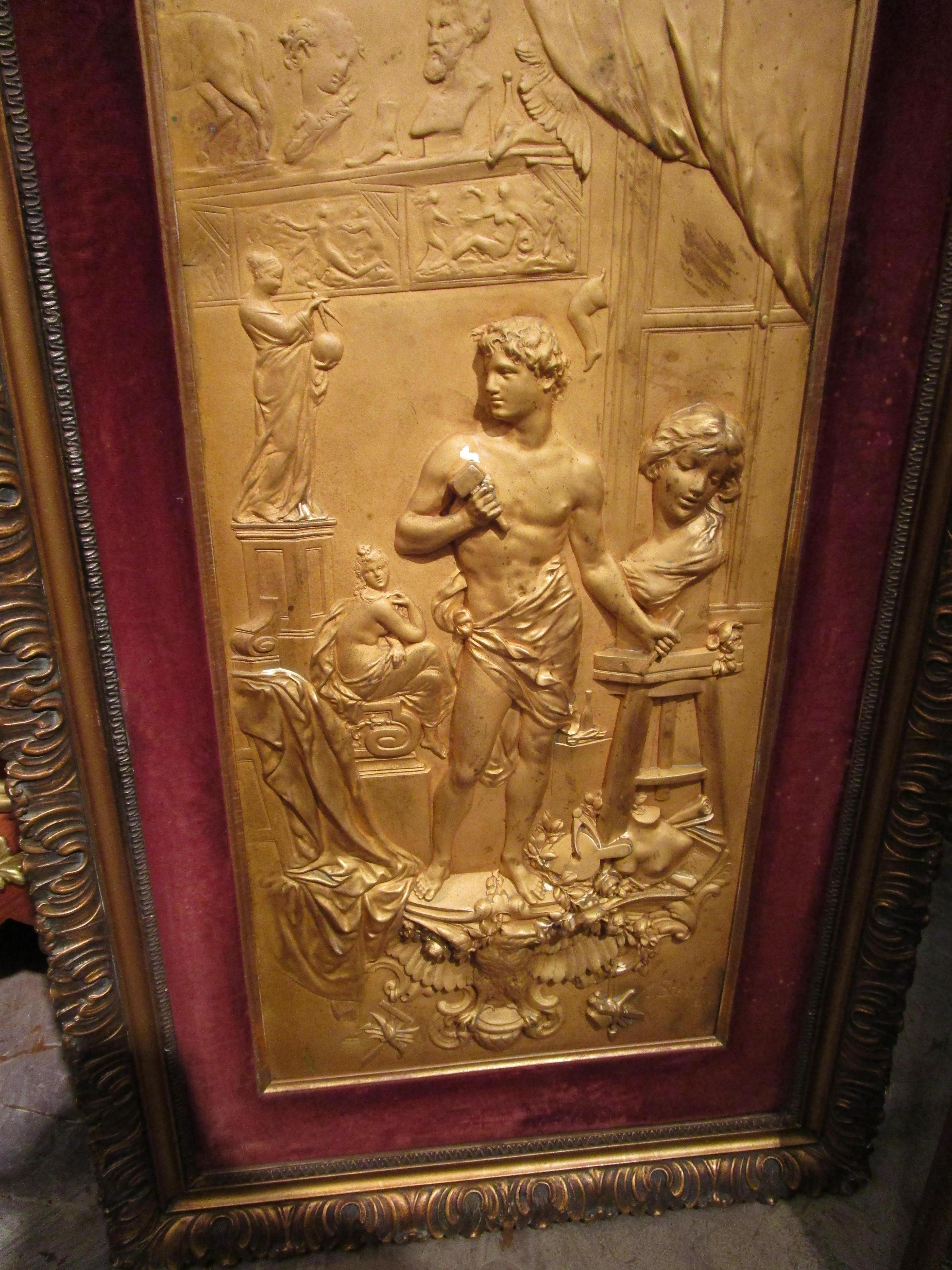 French Fine Pair of 19th C Gilt Bronze Relief Plaques by Karl Sterrer 'Austrian 1844'