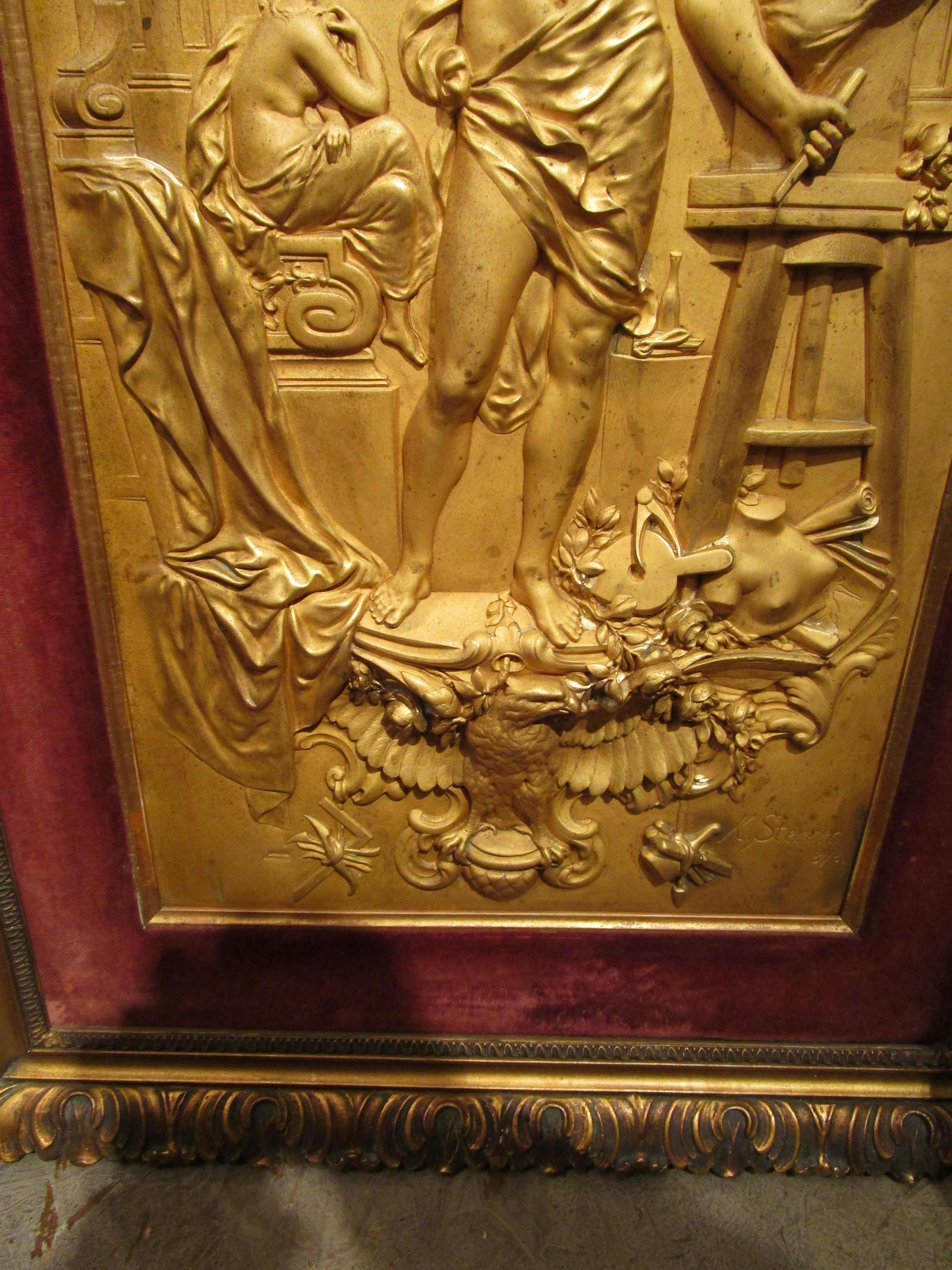 19th Century Fine Pair of 19th C Gilt Bronze Relief Plaques by Karl Sterrer 'Austrian 1844'