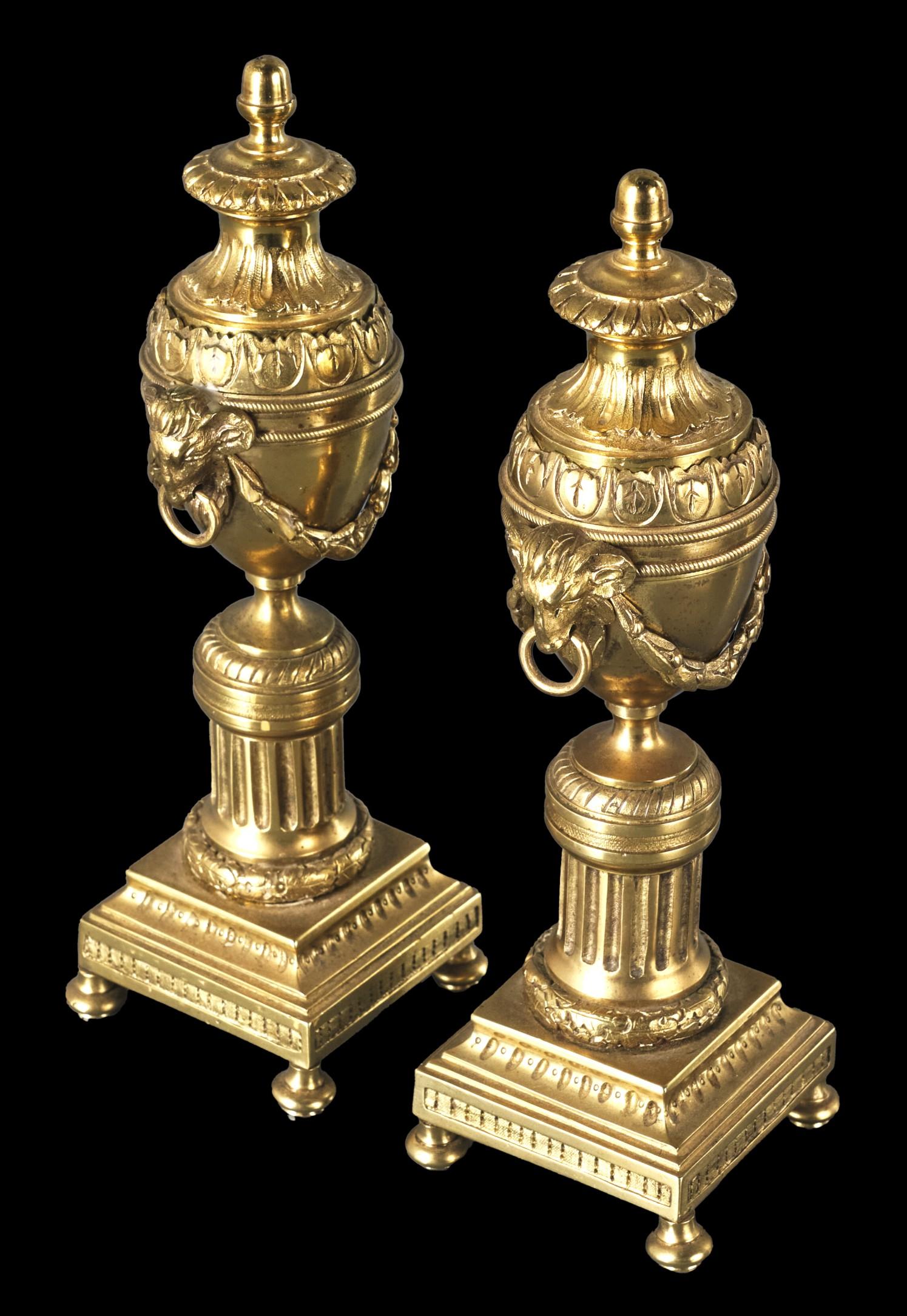 English A Fine Pair of 19th C. Neoclassical Style Gilt Bronze Cassolettes / Candlesticks For Sale