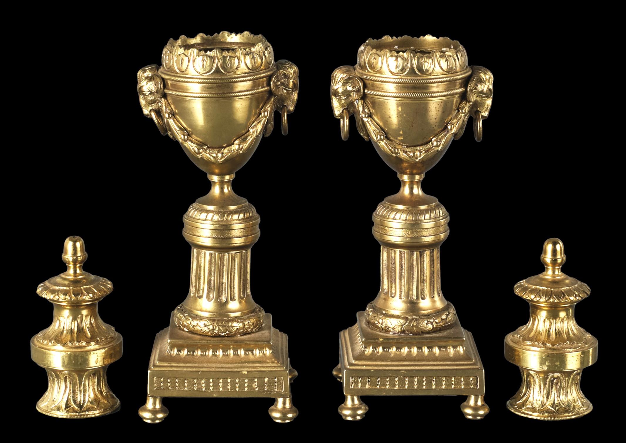 Cast A Fine Pair of 19th C. Neoclassical Style Gilt Bronze Cassolettes / Candlesticks For Sale