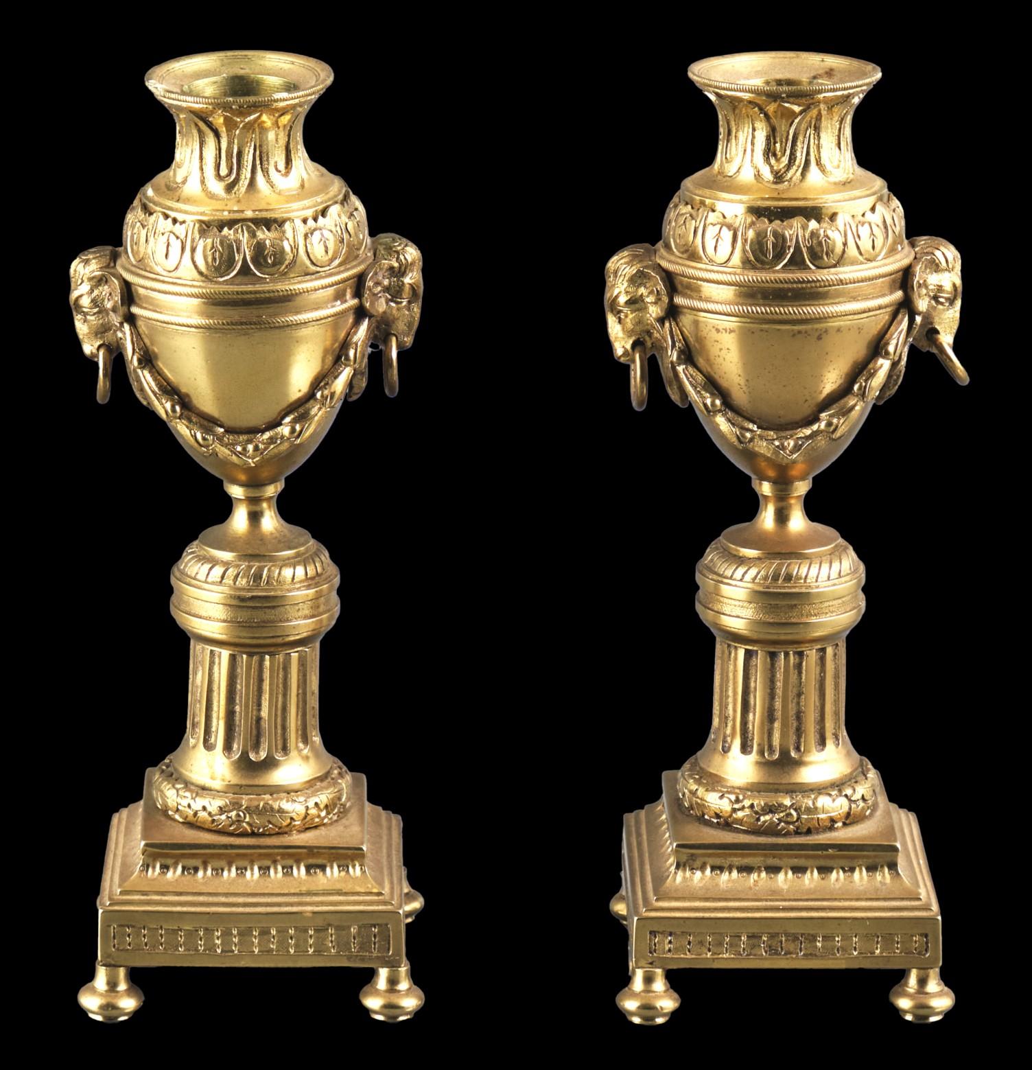 A Fine Pair of 19th C. Neoclassical Style Gilt Bronze Cassolettes / Candlesticks In Good Condition For Sale In Ottawa, Ontario