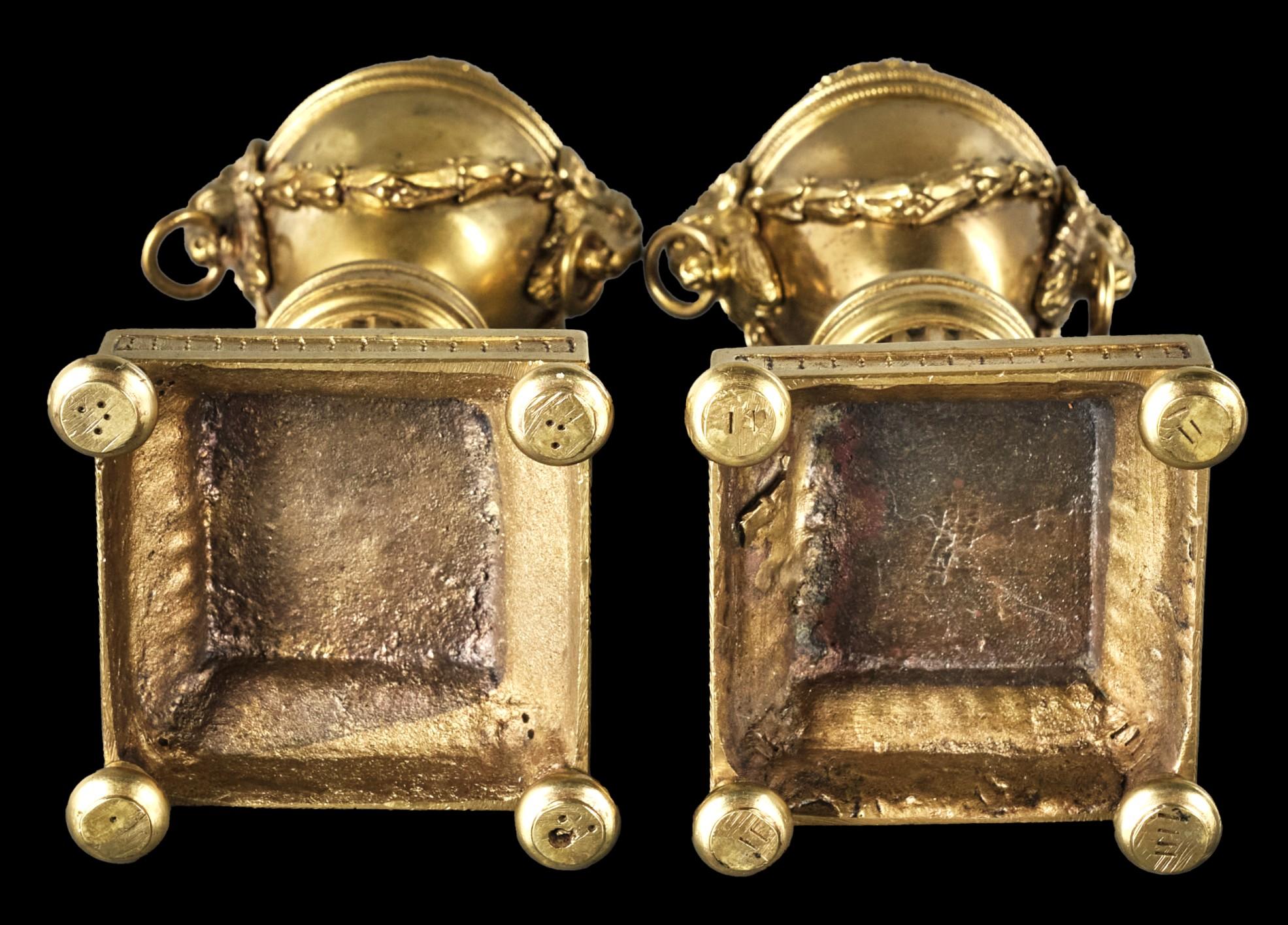 A Fine Pair of 19th C. Neoclassical Style Gilt Bronze Cassolettes / Candlesticks For Sale 1