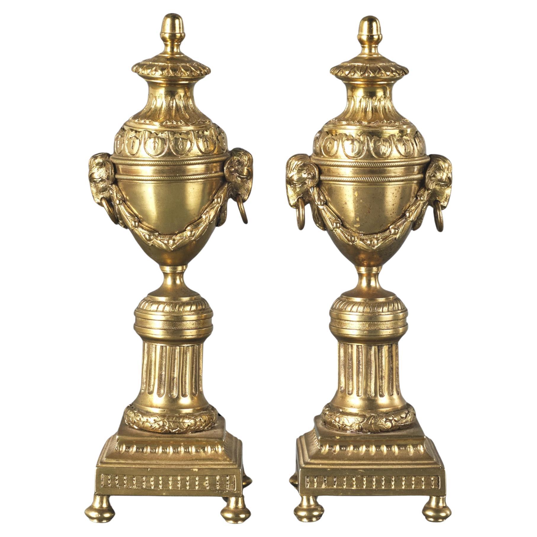 A Fine Pair of 19th C. Neoclassical Style Gilt Bronze Cassolettes / Candlesticks For Sale