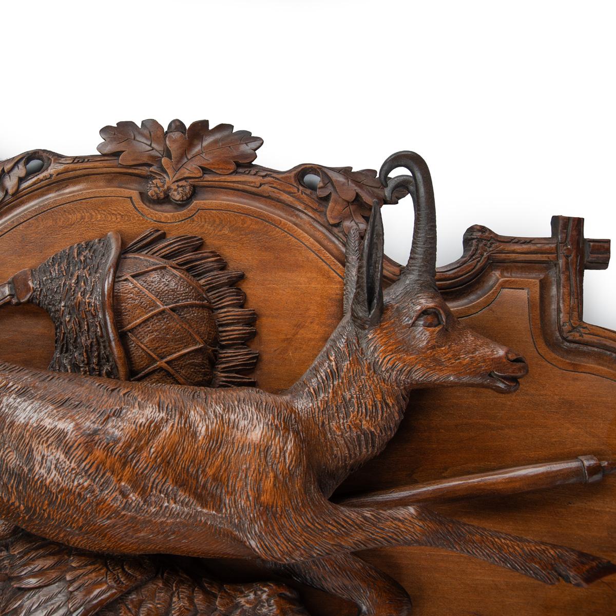 A fine pair of 19th century Black Forest Walnut game plaques attributed to Johan For Sale 5