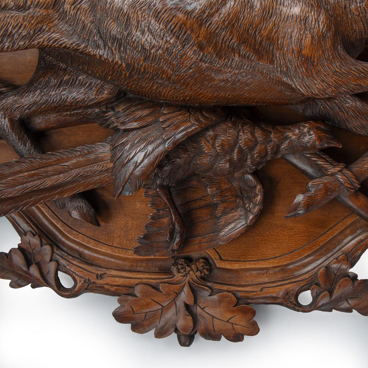 A fine pair of 19th century Black Forest Walnut game plaques attributed to Johan For Sale 6