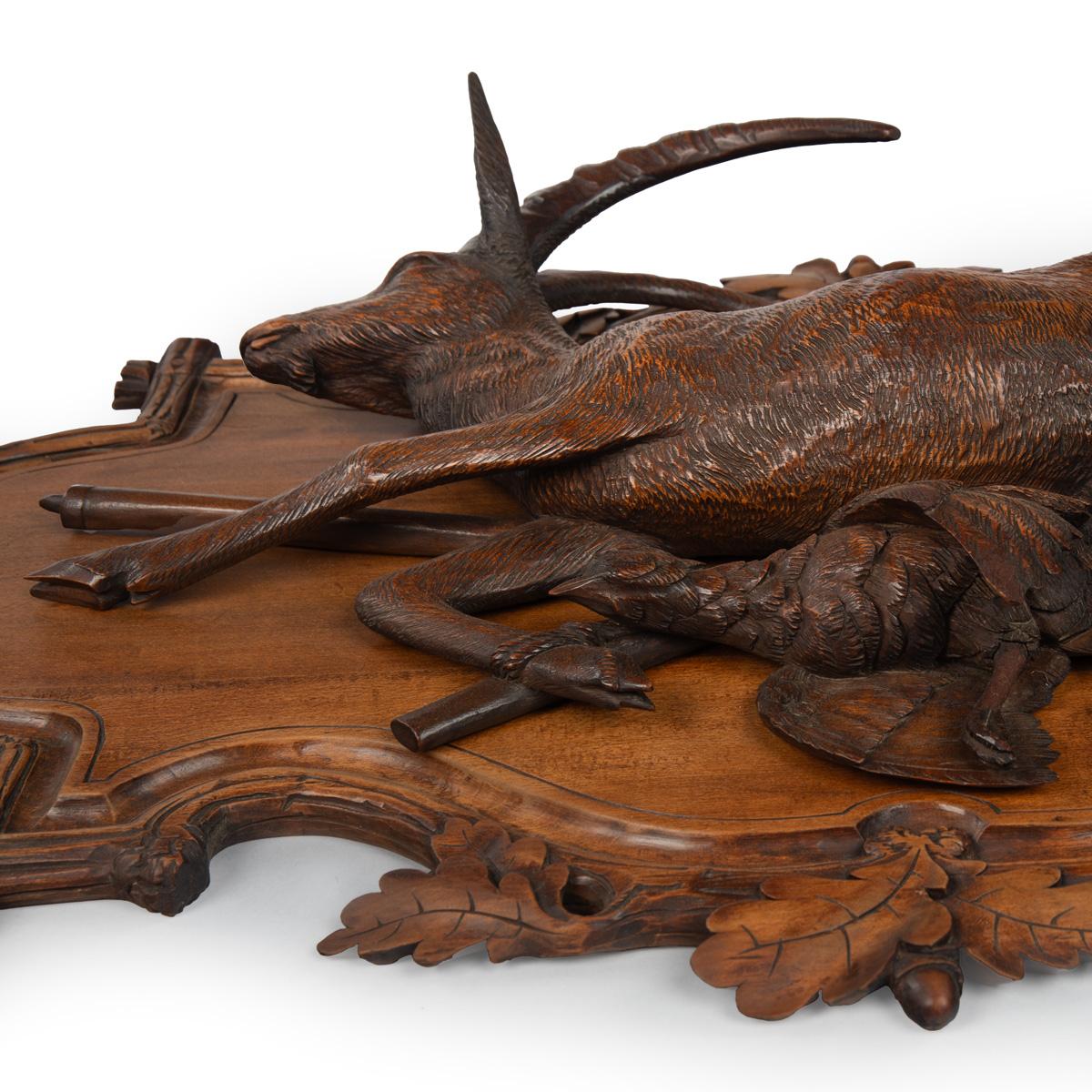 A fine pair of 19th century Black Forest Walnut game plaques attributed to Johan For Sale 3