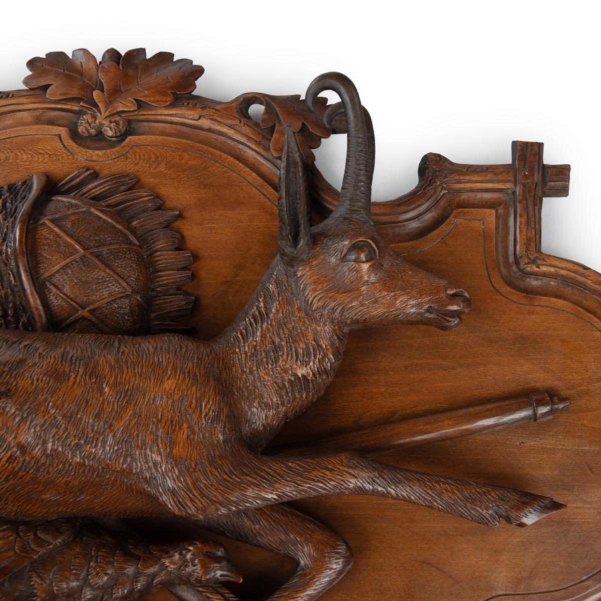 A fine pair of 19th century Black Forest Walnut game plaques attributed to Johan For Sale 4