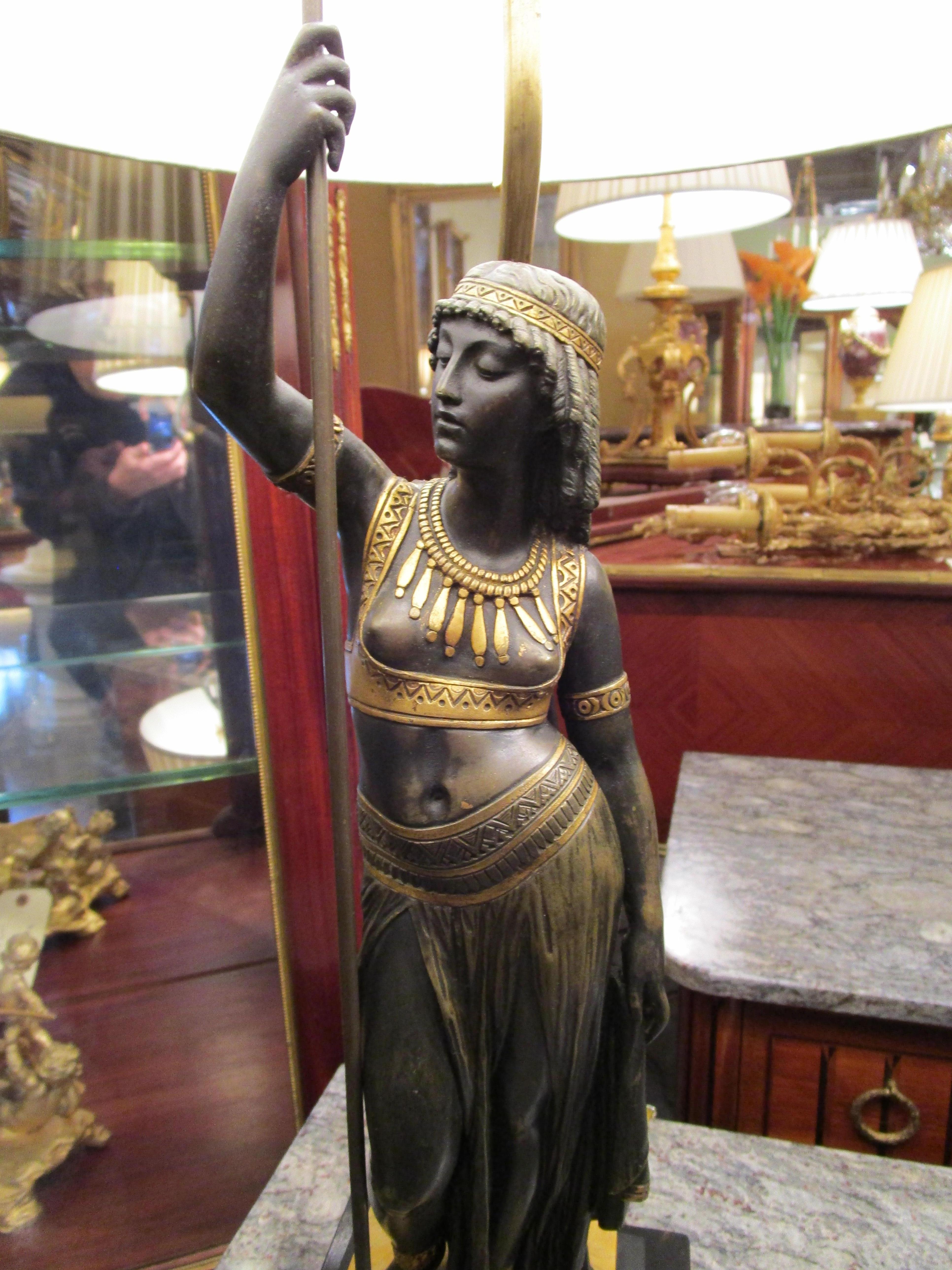Egyptian Revival Fine Pair of 19th Century Bronze Lamps After Picault of Egyptian Figures