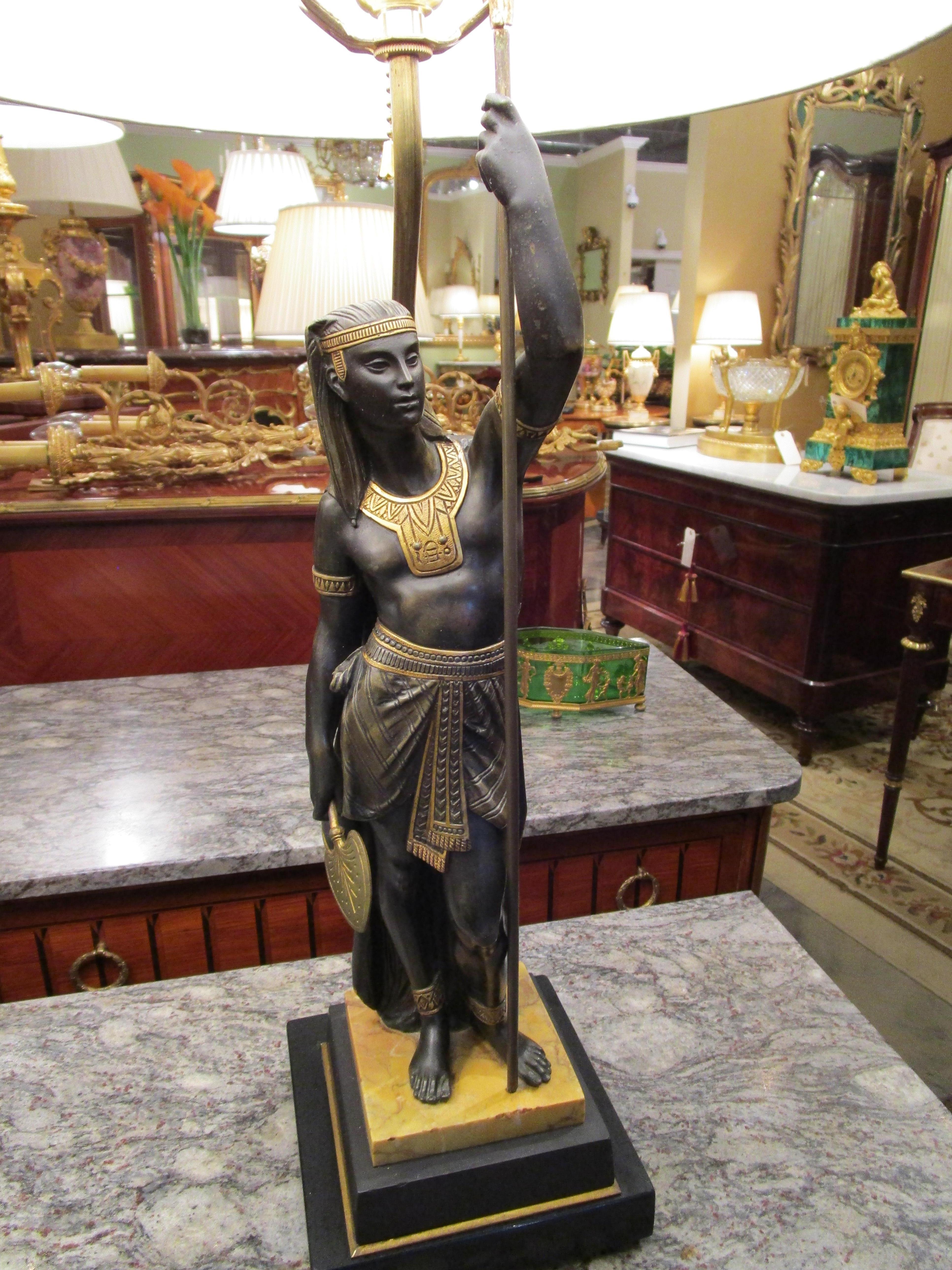 Gilt Fine Pair of 19th Century Bronze Lamps After Picault of Egyptian Figures