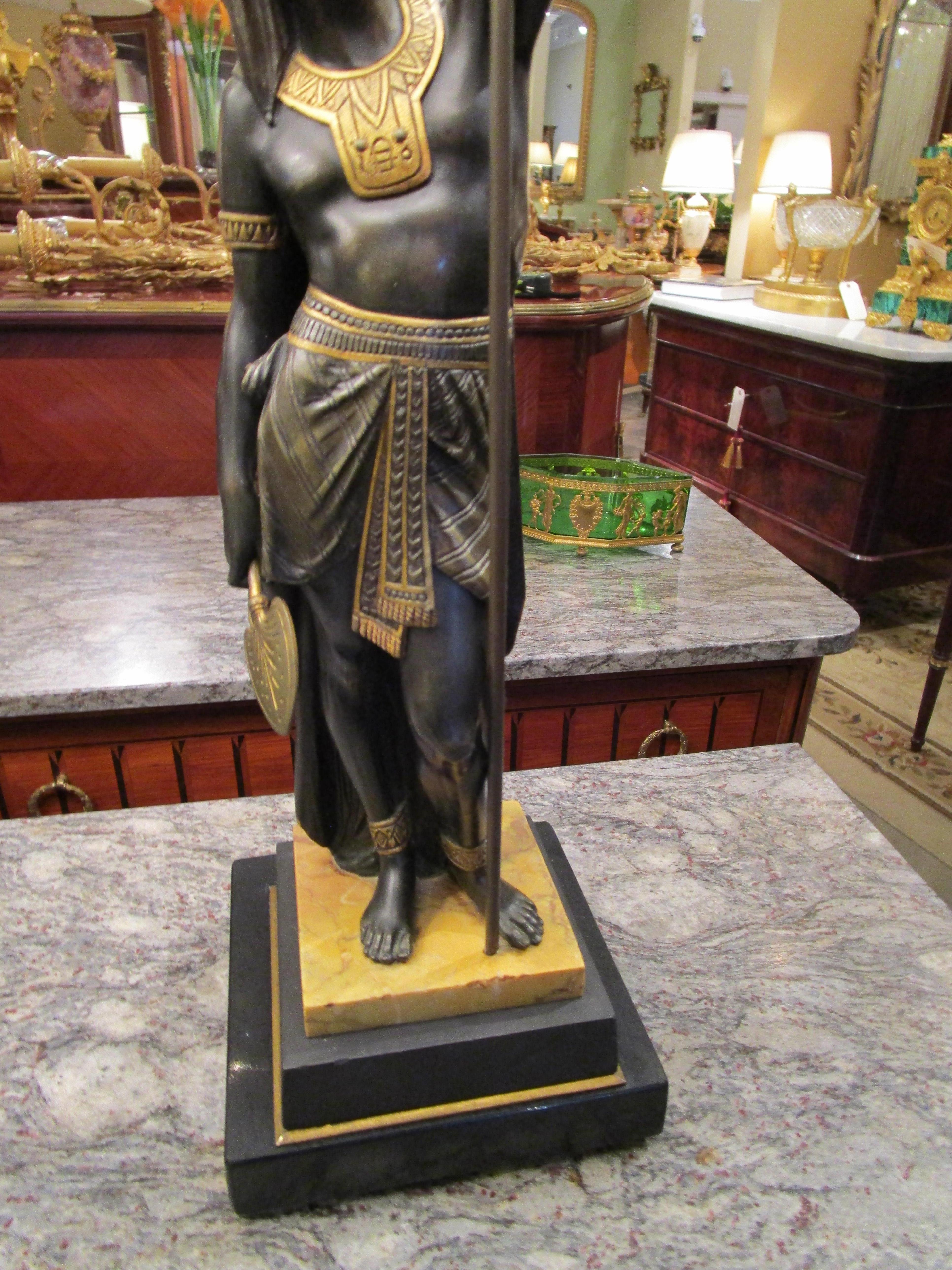 Fine Pair of 19th Century Bronze Lamps After Picault of Egyptian Figures In Good Condition In Dallas, TX