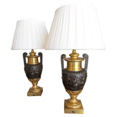 A fine pair of 19th century classical bronze and gilt bronze urn lamps
