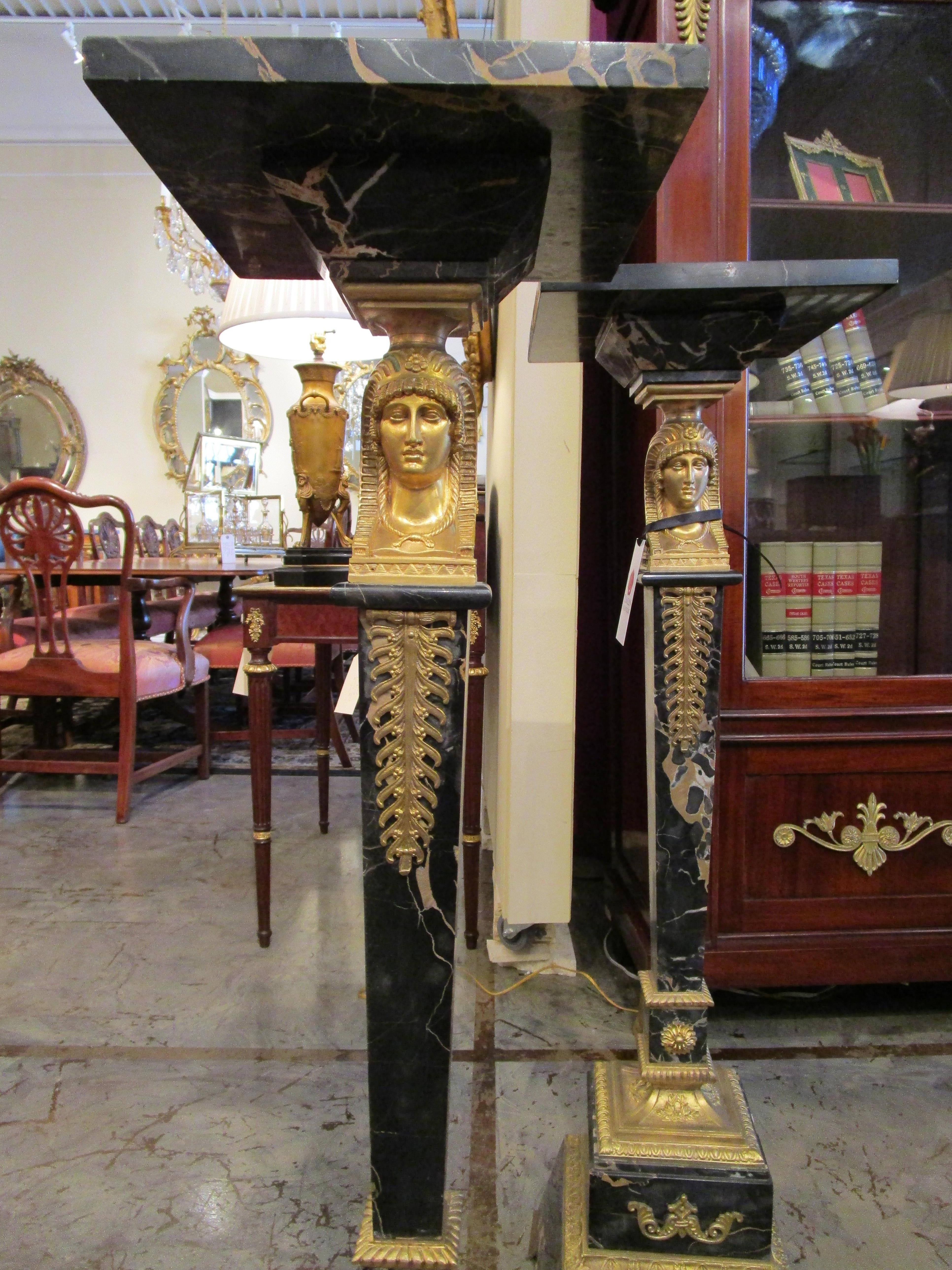 French Fine Pair of 19th Century Empire Marble and Gilt Bronze Pedestals For Sale