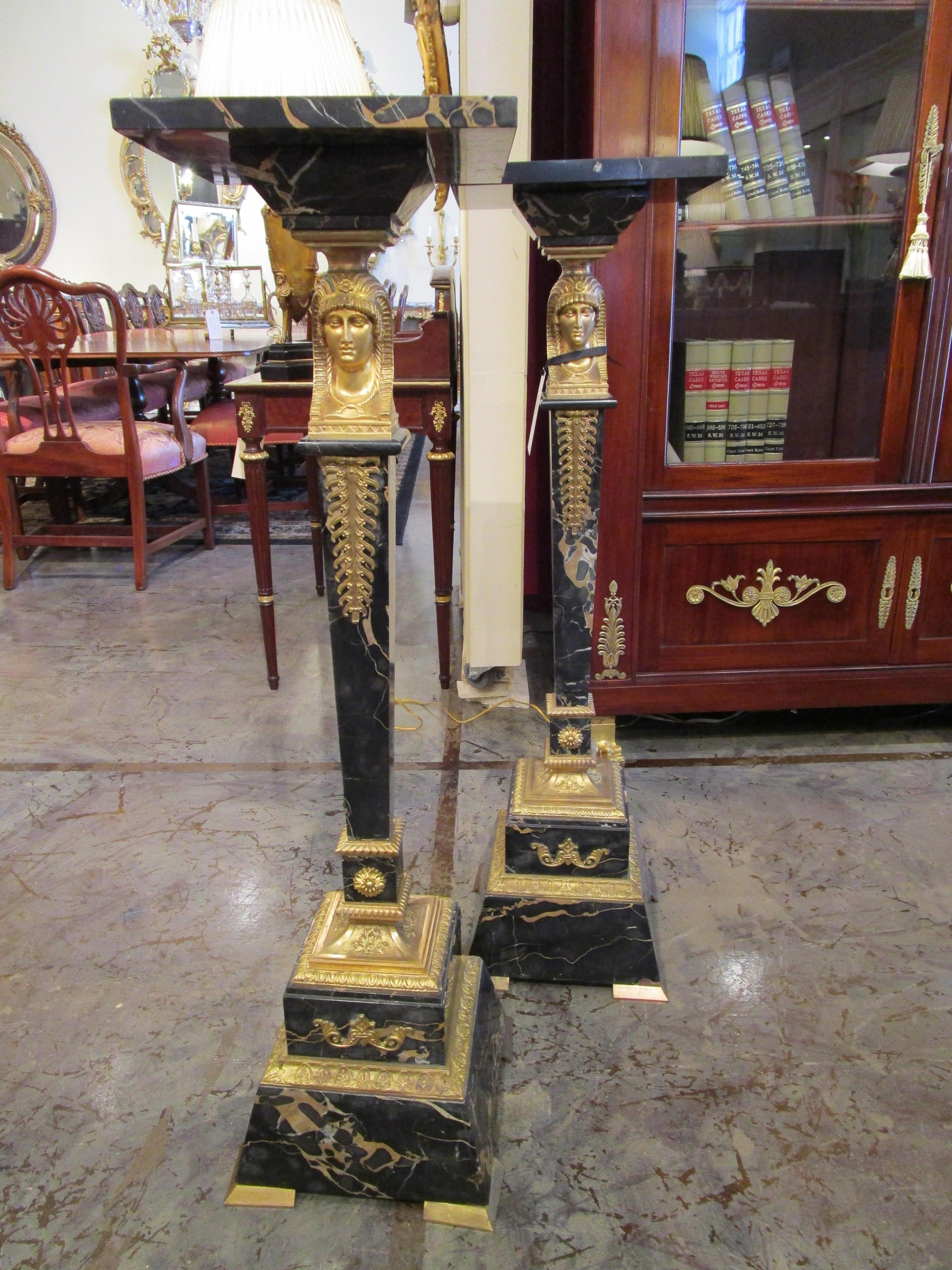 Fine Pair of 19th Century Empire Marble and Gilt Bronze Pedestals In Good Condition For Sale In Dallas, TX