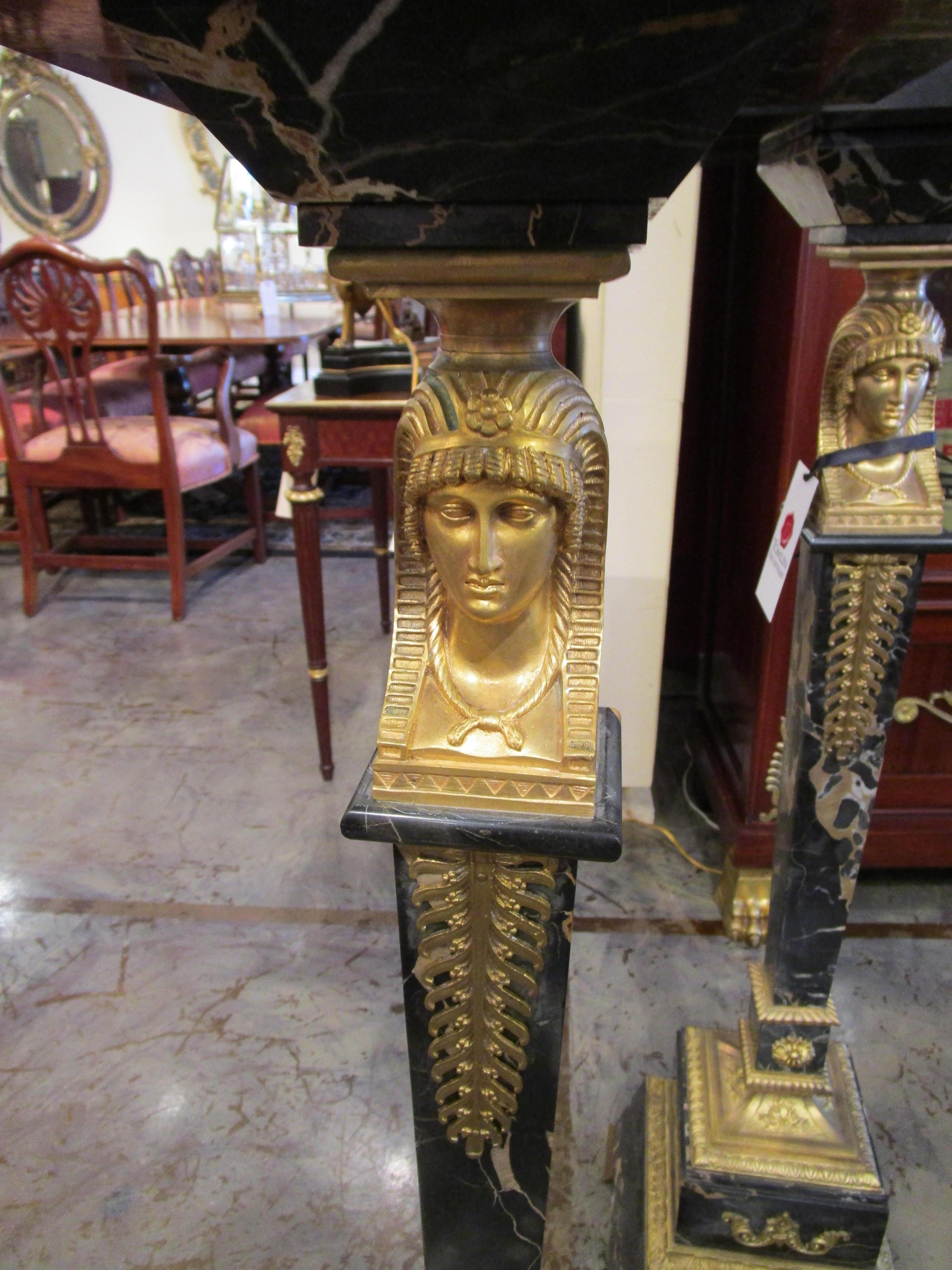 Fine Pair of 19th Century Empire Marble and Gilt Bronze Pedestals For Sale 3