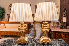 A fine pair of 19th century French  alabaster and gilt bronze lamps