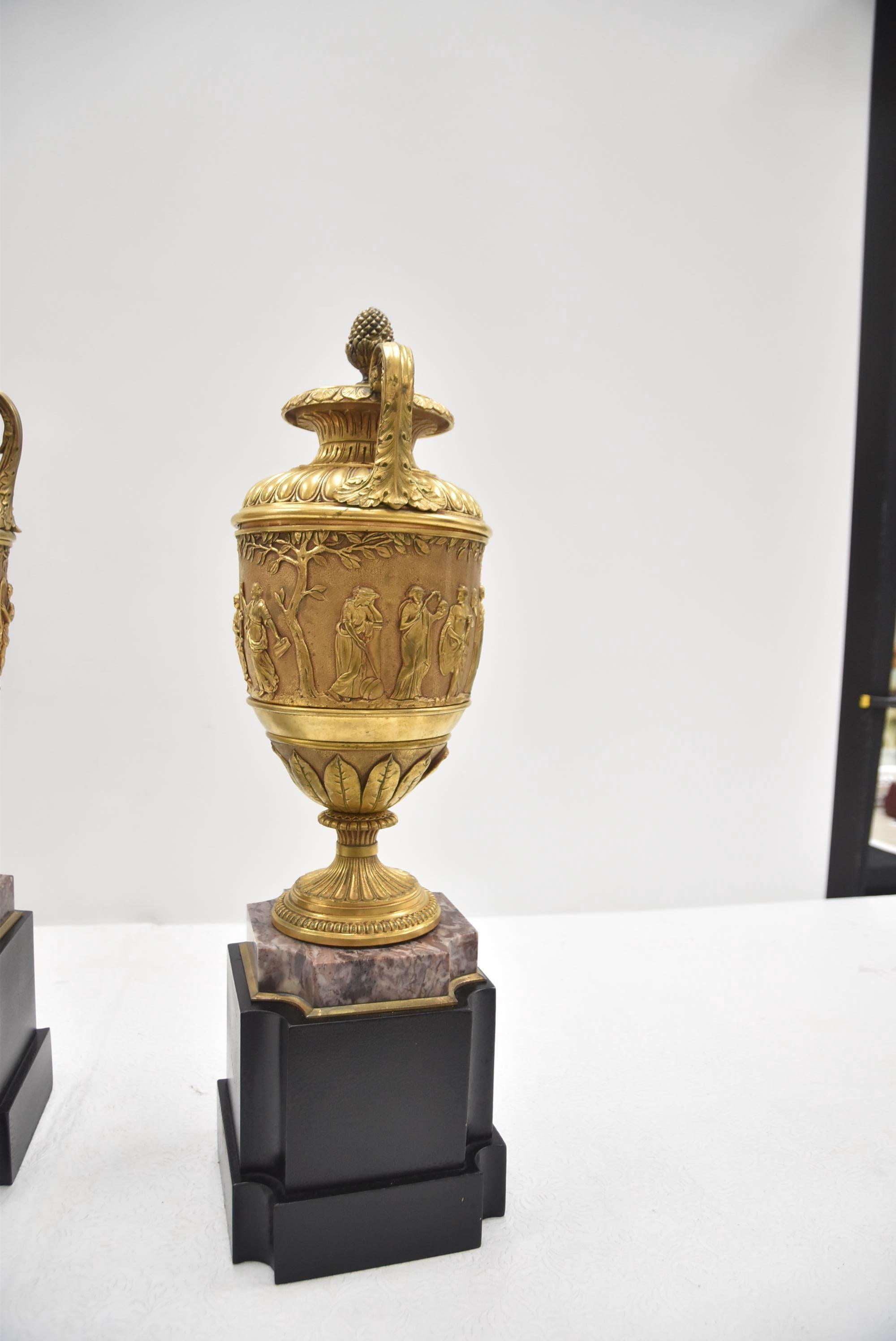 Fine Pair of 19th Century French Classical Gilt Bronze Urns, Barbedienne Style In Good Condition In Dallas, TX