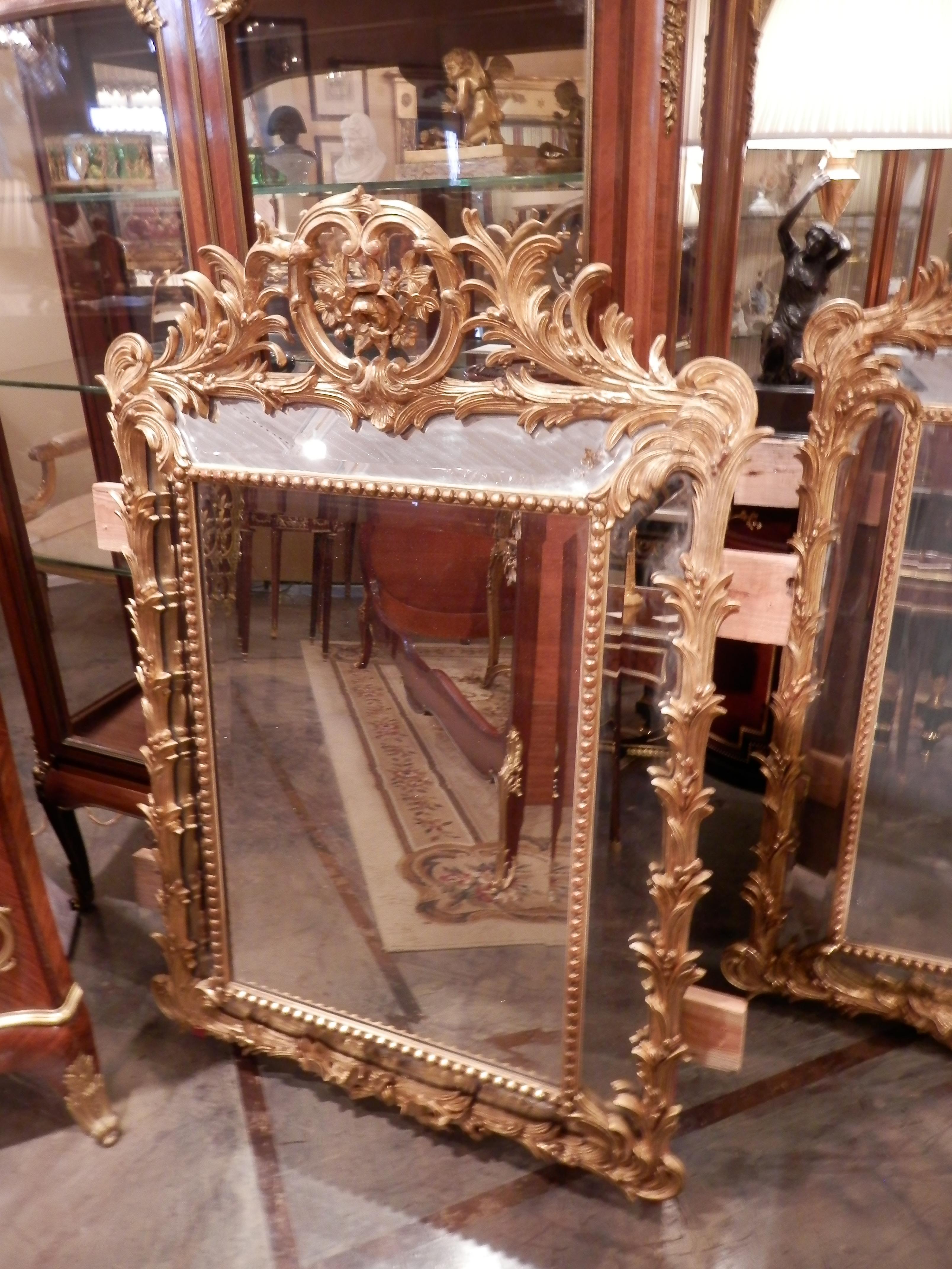 Giltwood Fine Pair of 19th Century French Louis XV Gilt Carved Mirrors