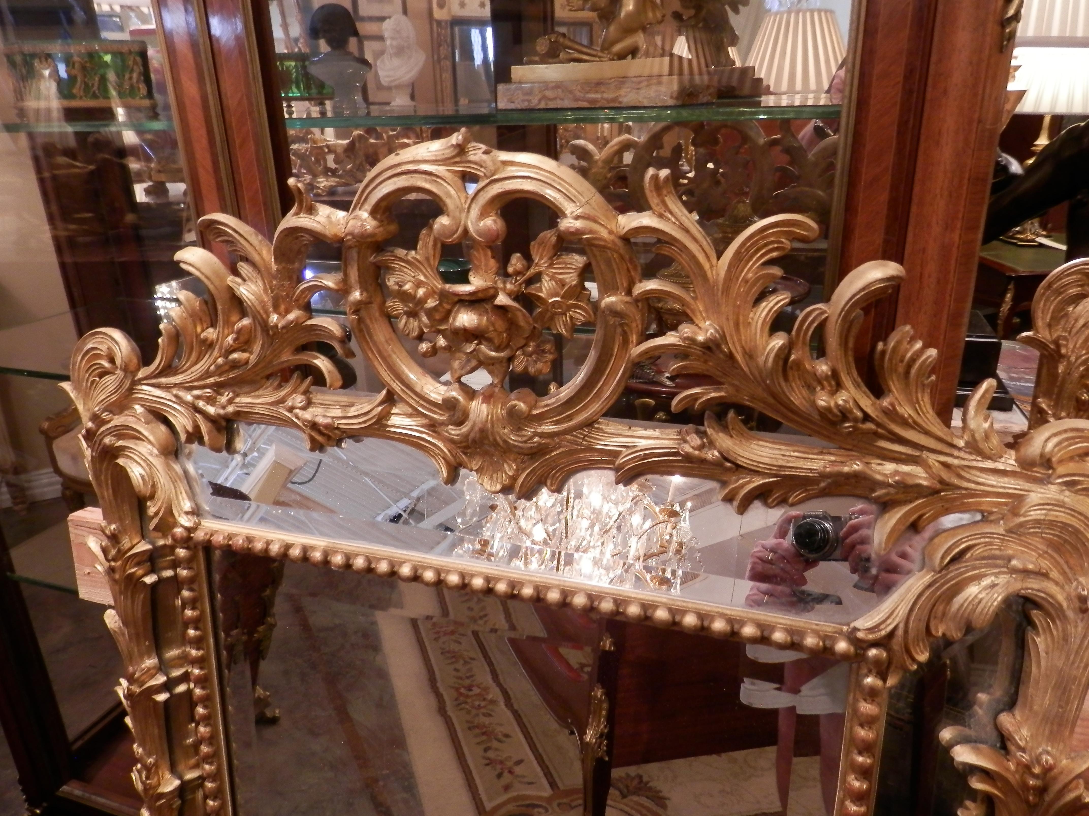 Fine Pair of 19th Century French Louis XV Gilt Carved Mirrors 1