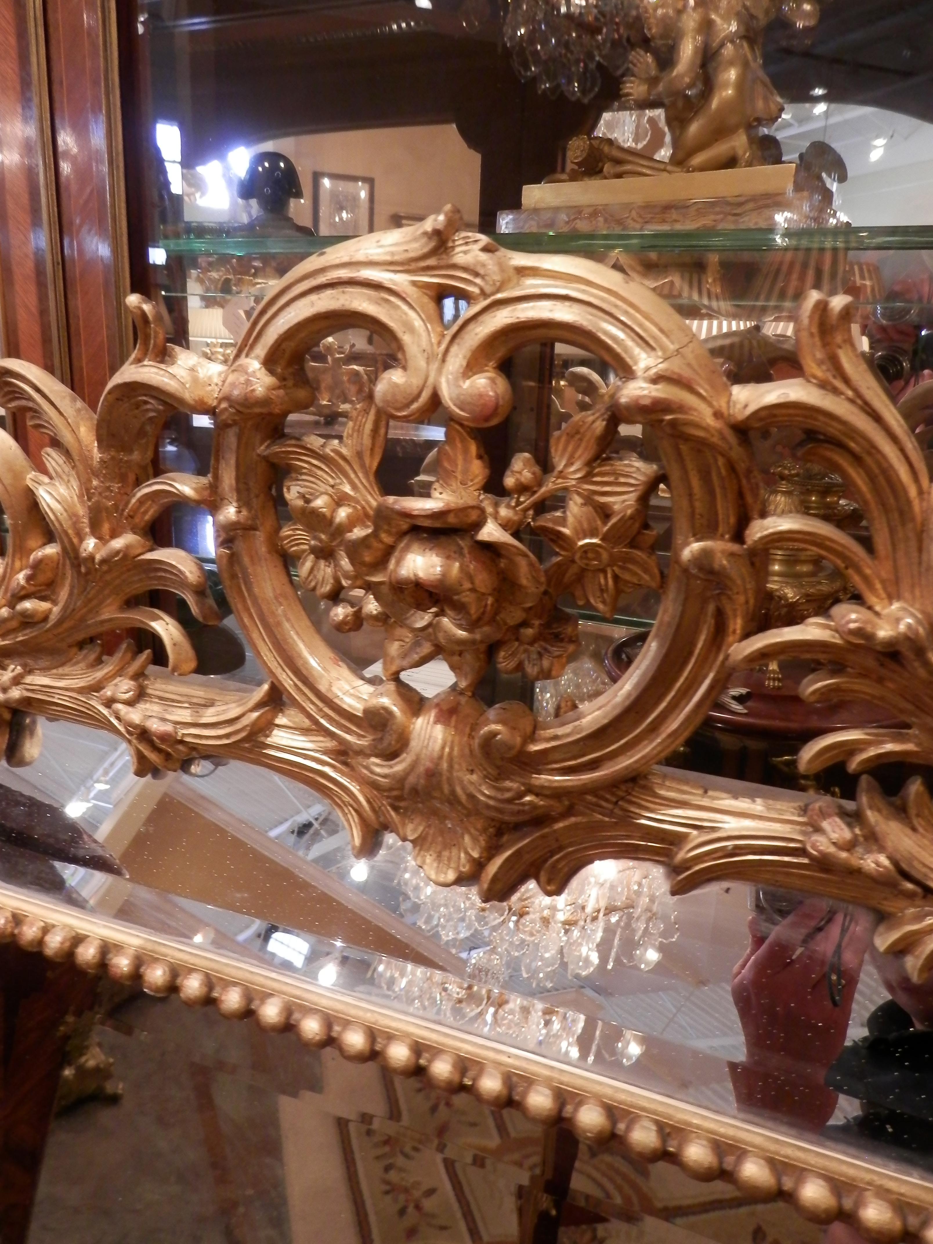 Fine Pair of 19th Century French Louis XV Gilt Carved Mirrors 2