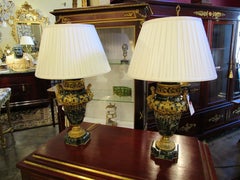 A fine pair of 19th c French Louis XVI marble and gilt bronze mounted urn lamps