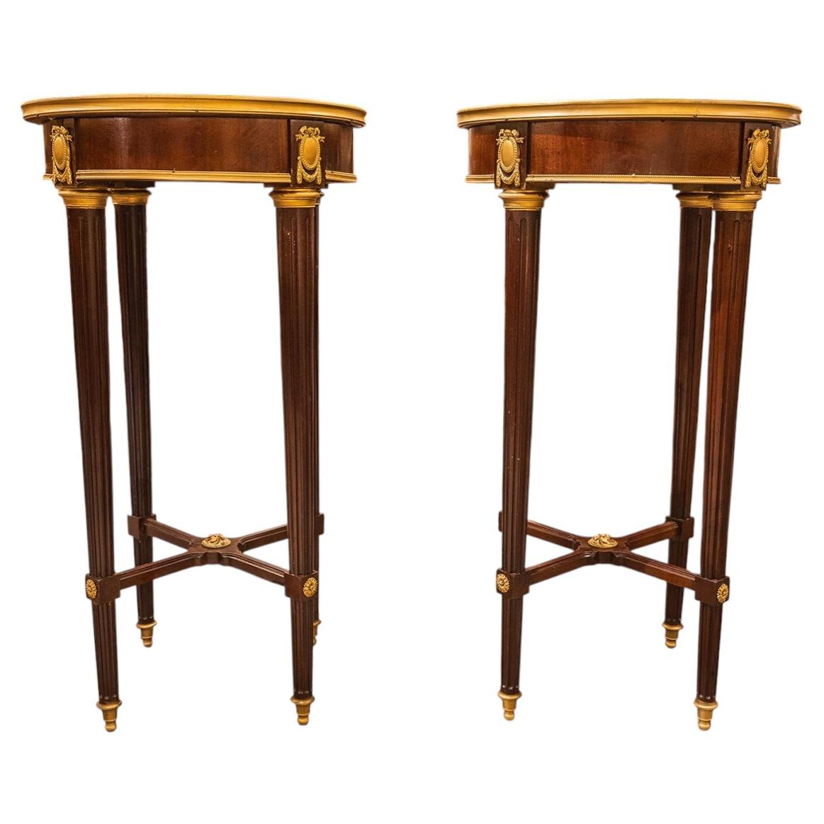 A fine pair of 19th century French Louis XVI marble top tables For Sale