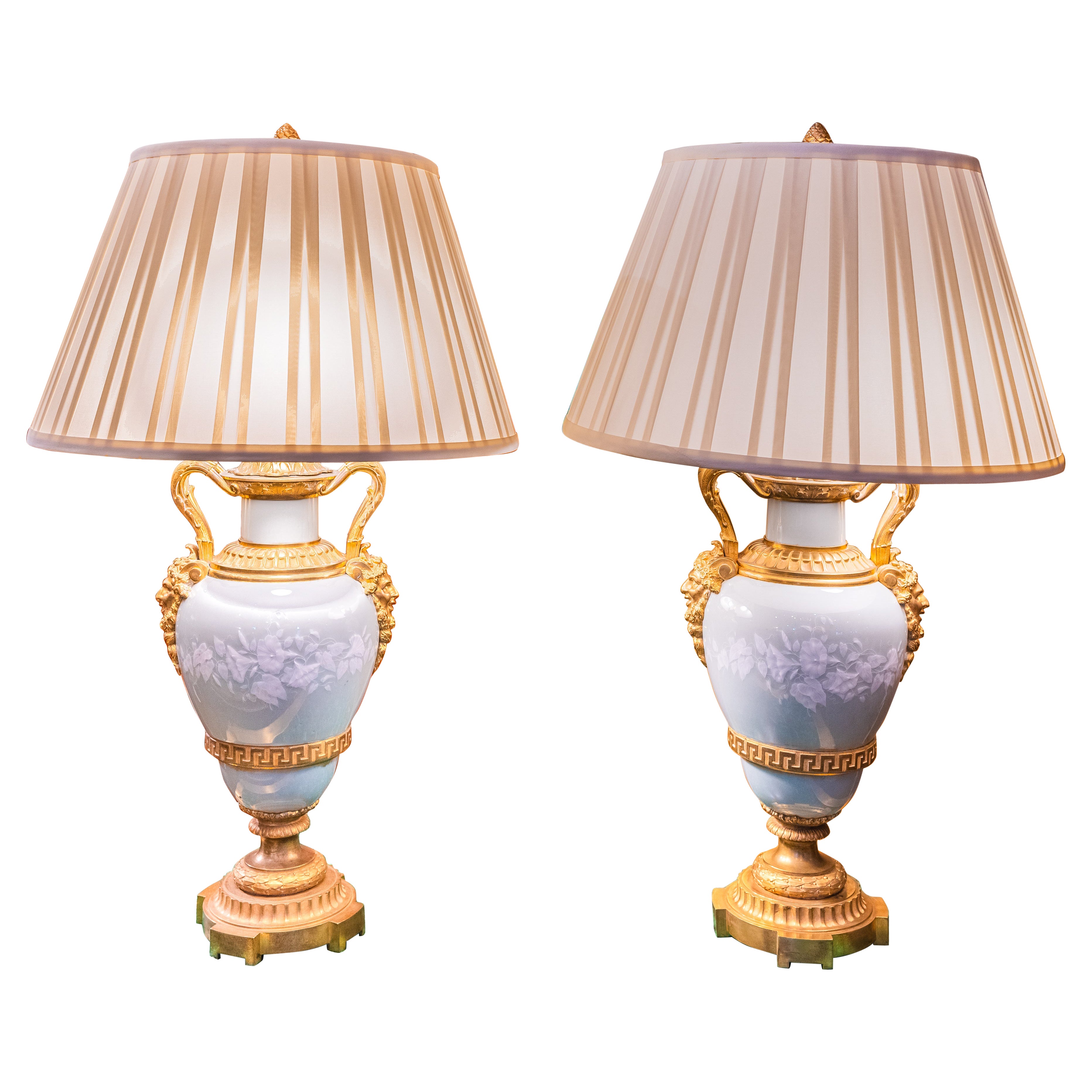A fine pair of 19th century French Pate Sur Pate and gilt bronze lamps .