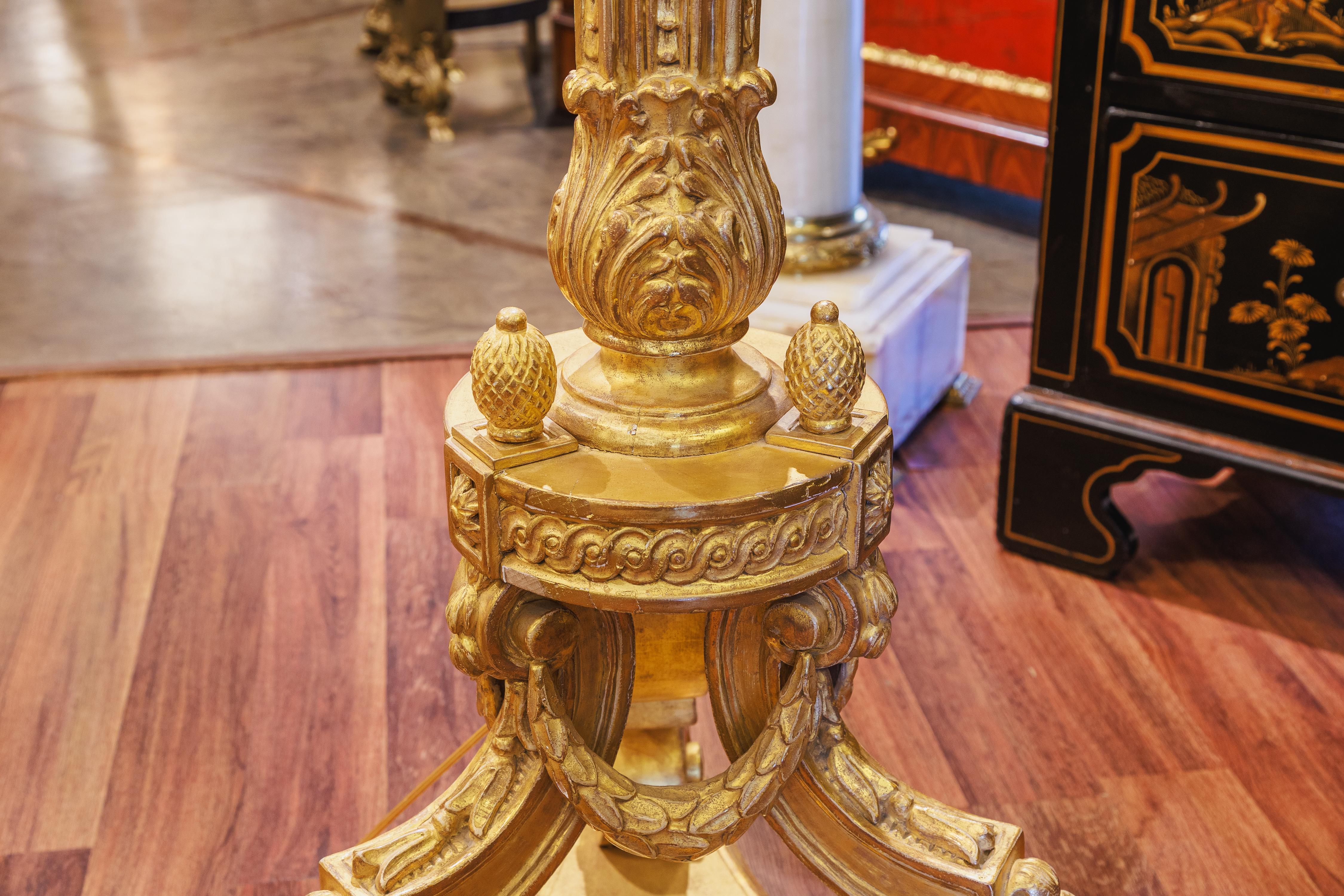 19th Century A  fine pair of 19th century George 111 gilt torchiere floor lamps For Sale